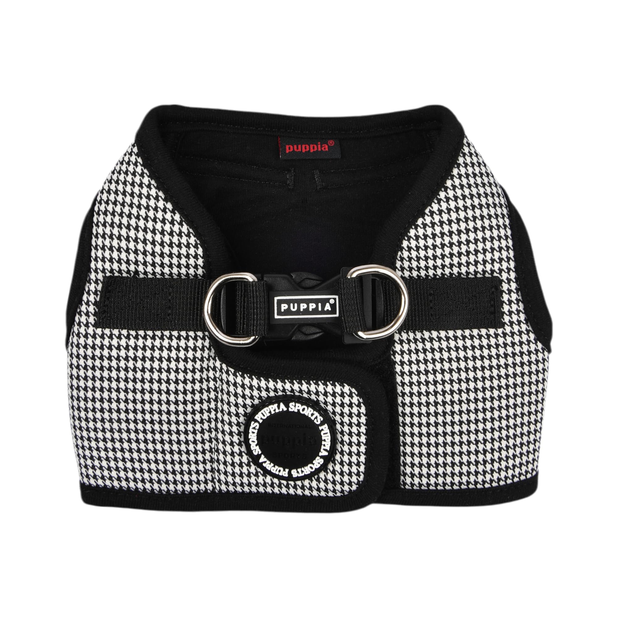 Arnés Puppia Amatus Vest con patrón pata de gallo negro para perros pequeños y medianos