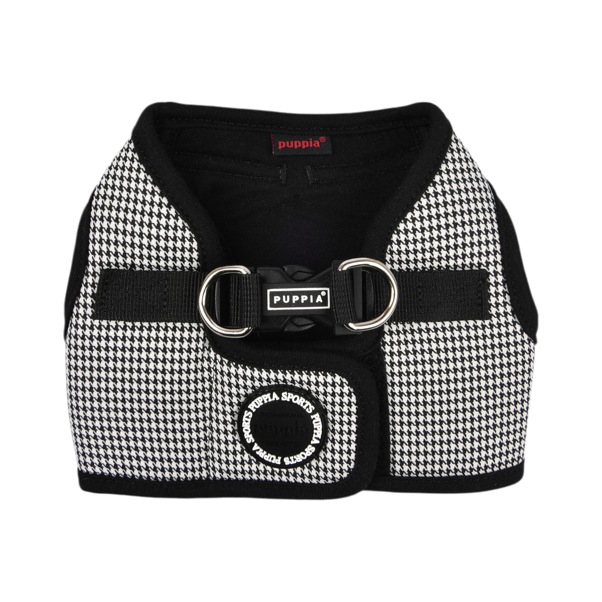Arnés Puppia Amatus Vest con patrón pata de gallo negro para perros pequeños y medianos