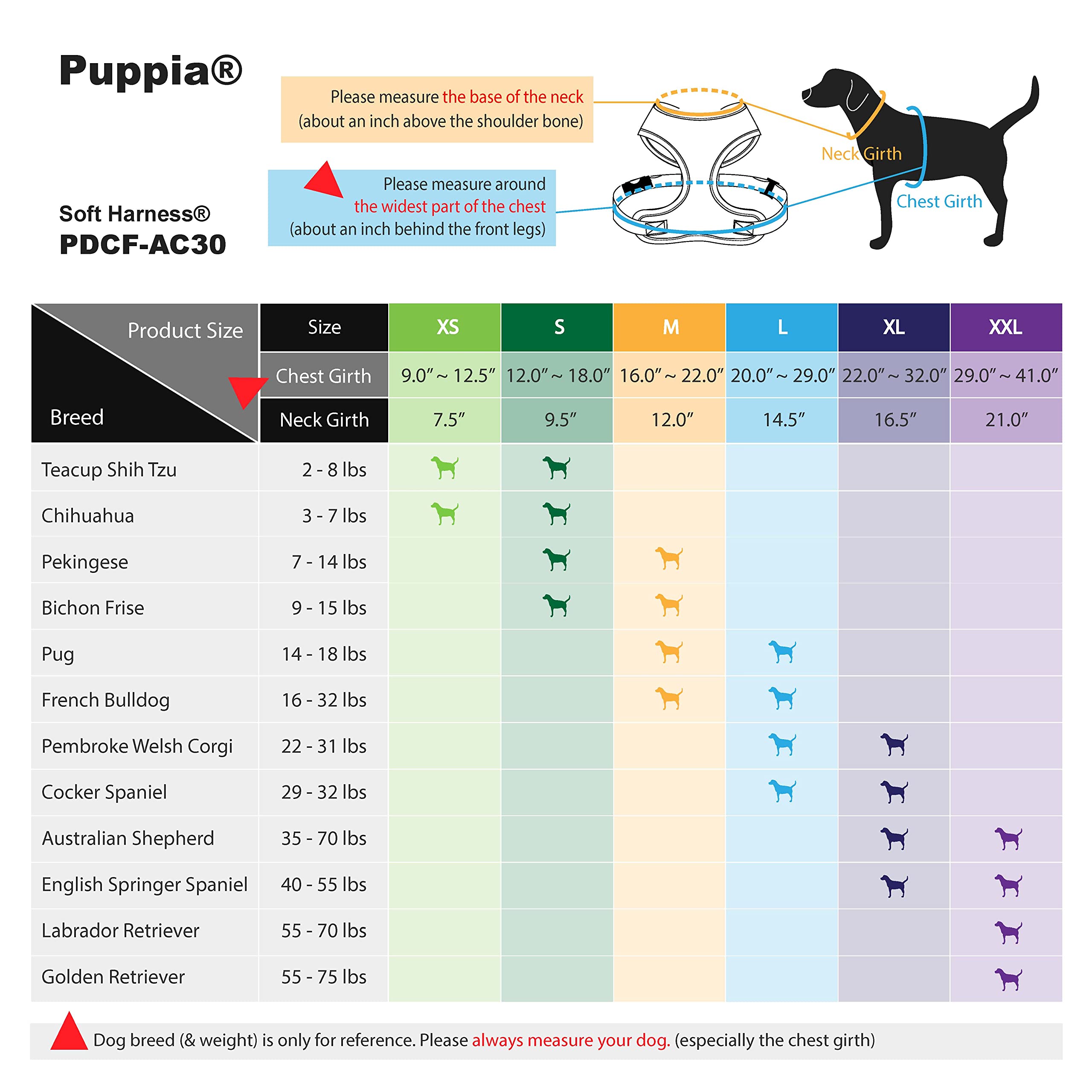 Puppia arnés suave con etiqueta de goma y cierre seguro.