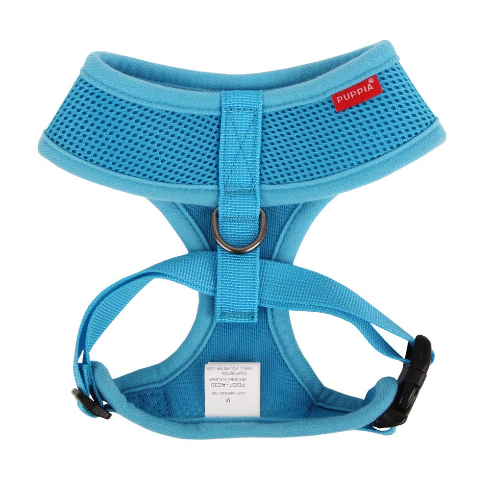 Arnés Puppia suave, vista lateral, ajuste cómodo para perros activos.
