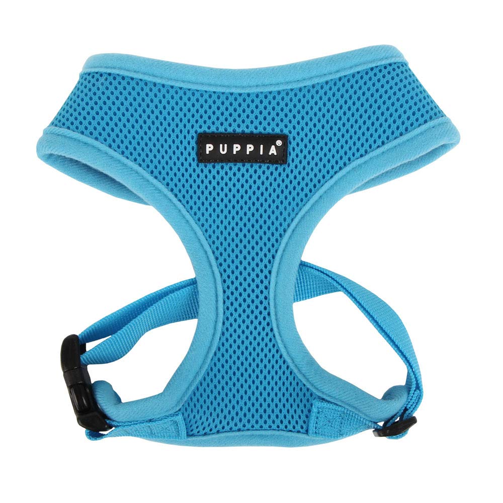 Arnés Puppia suave, vista frontal, confort suave para paseos diarios sin irritación.