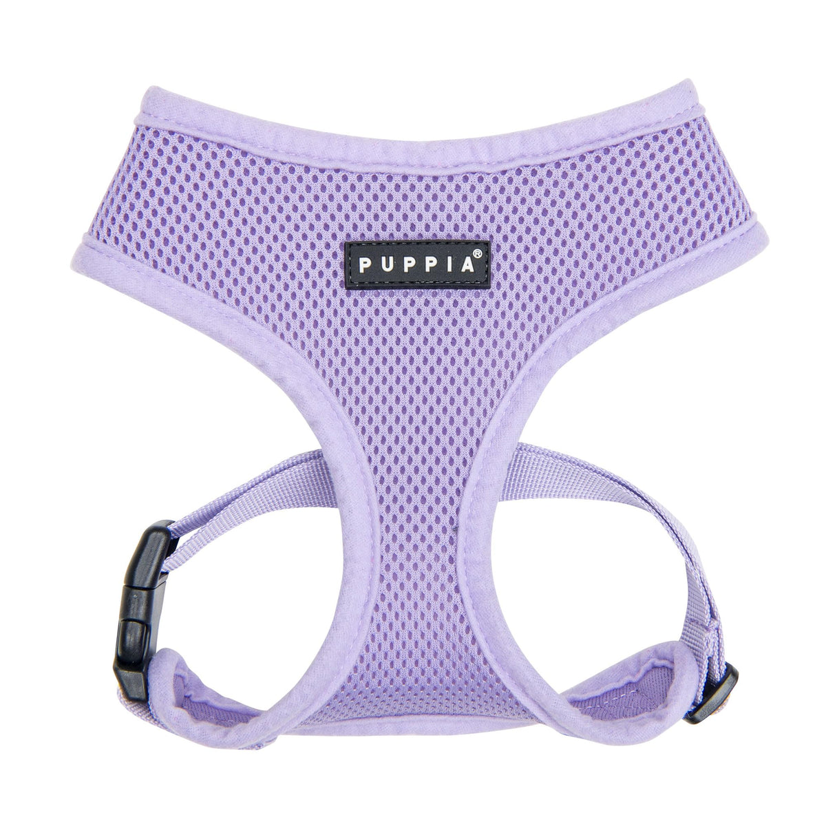 Arnés Puppia suave con malla ventilada para paseos cómodos y sin irritación.