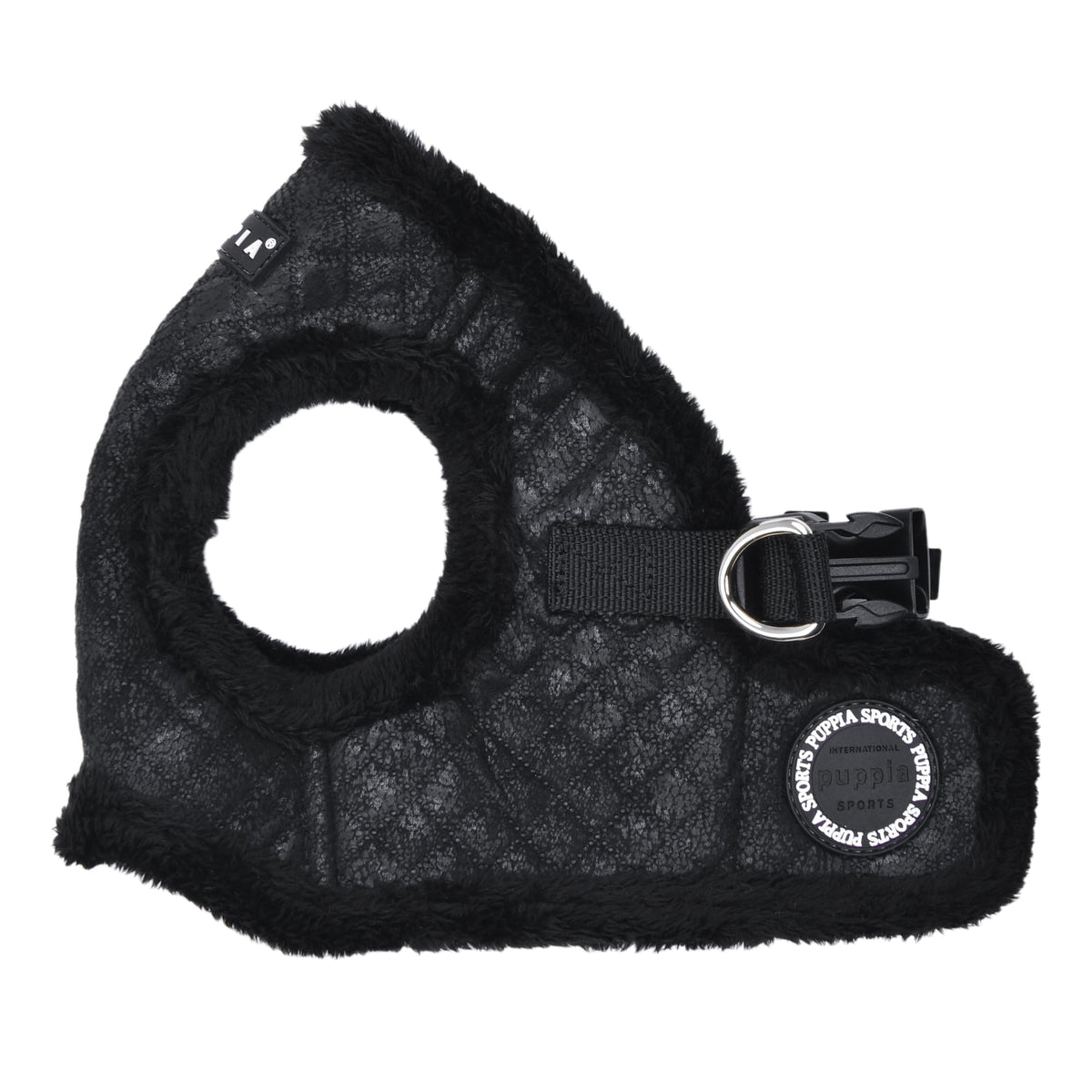 Arnés Puppia Douglas Vest con patrón diamante para paseos de invierno.
