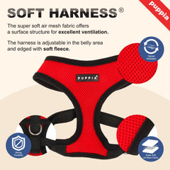 Puppia Soft Harness vista frontal, diseño seguro para perros que tiran