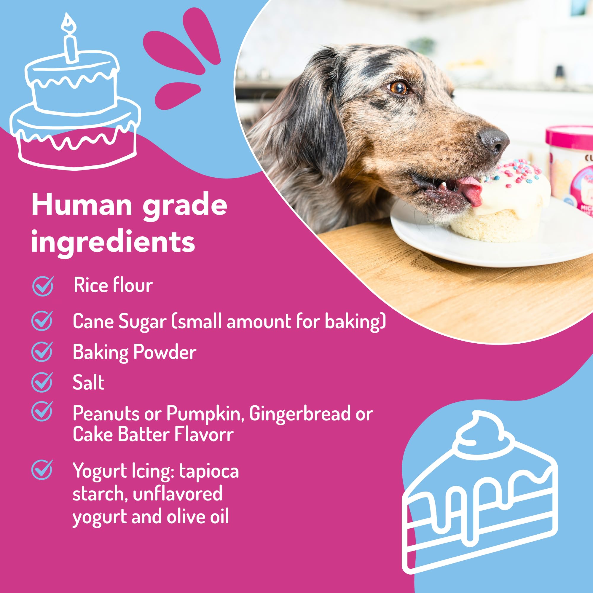Puppy Cake vainilla con sprinkles, perfecto para celebración