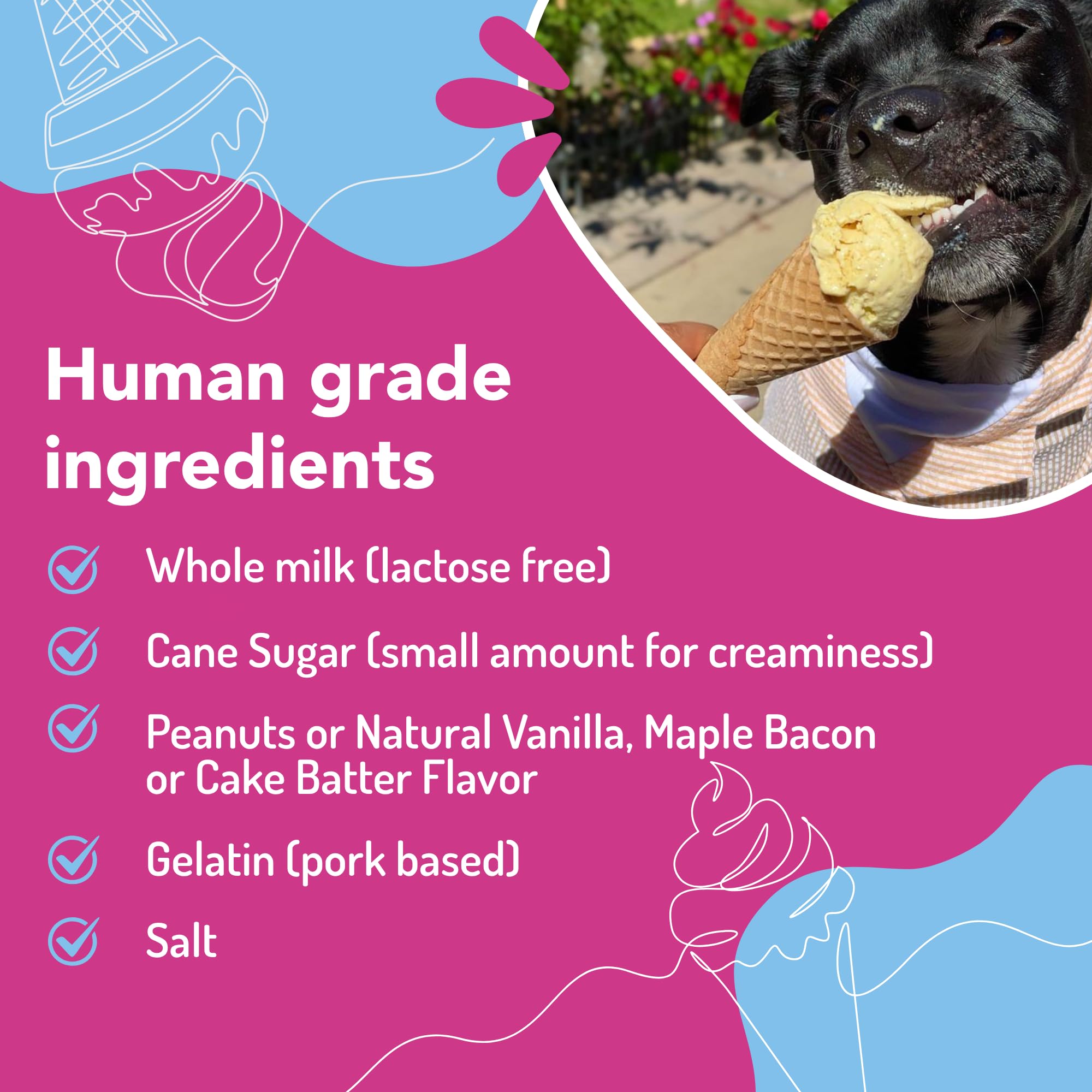 Puppy Scoops, taza de helado para perros, porciones listas para servir.
