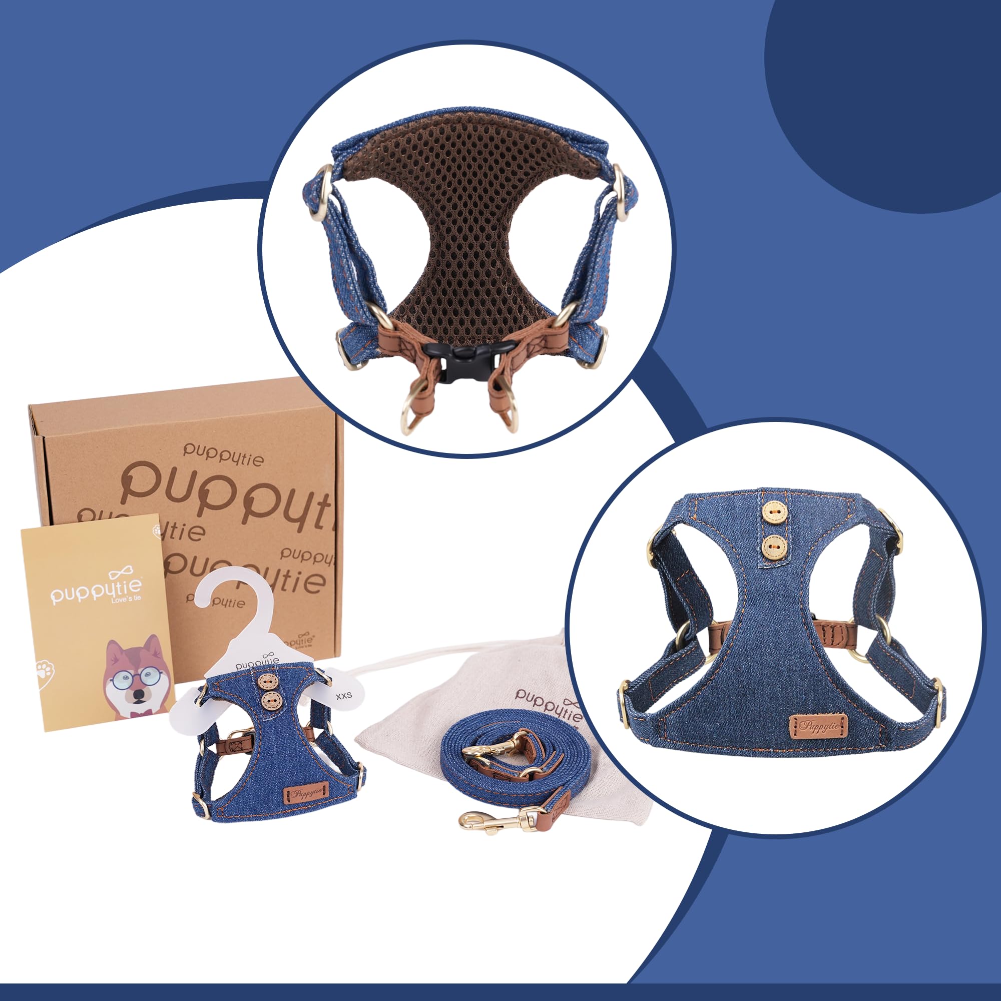 Puppytie arnés suave y ajustable para comodidad diaria.