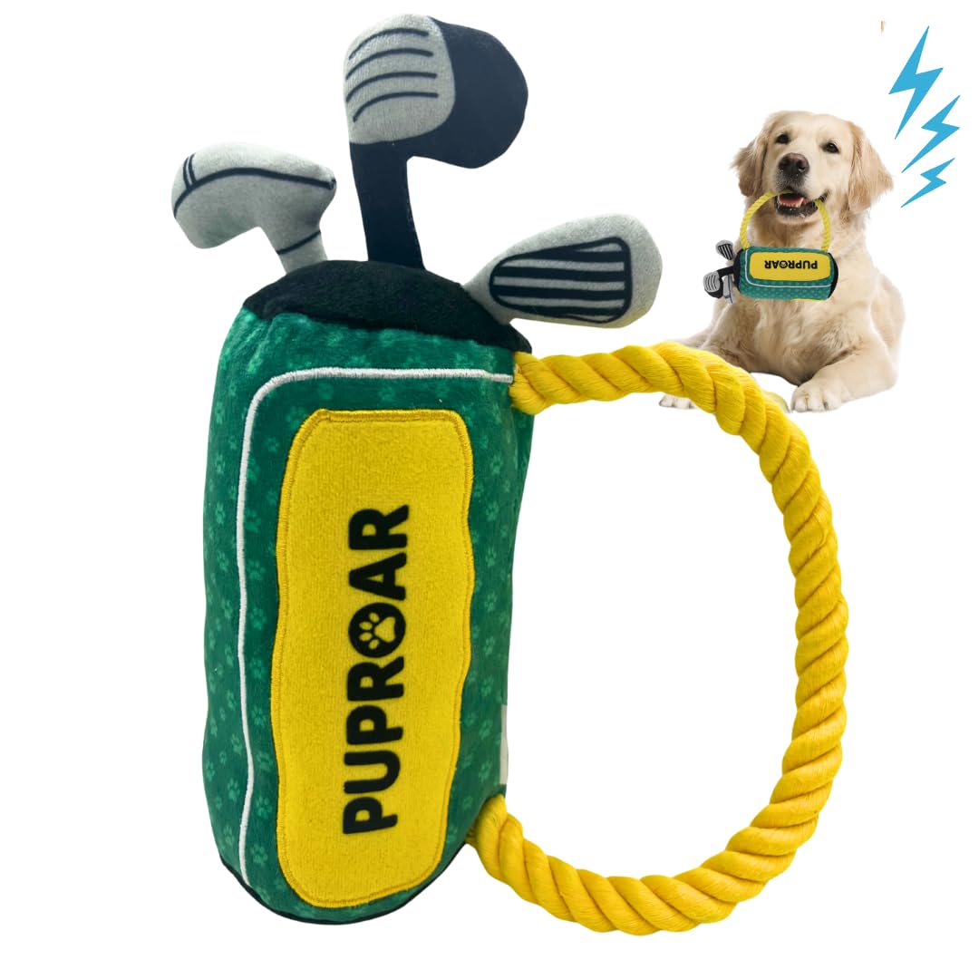 PUPROAR Golf Dog Toy con bolsa de peluche, ideal para jugar al aire libre