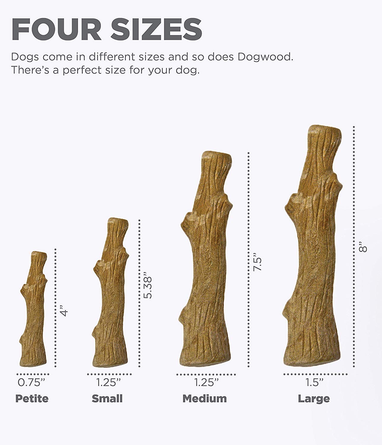 Juguete duradero para masticadores moderados, tamaño pequeño de Pupstages Dogwood.