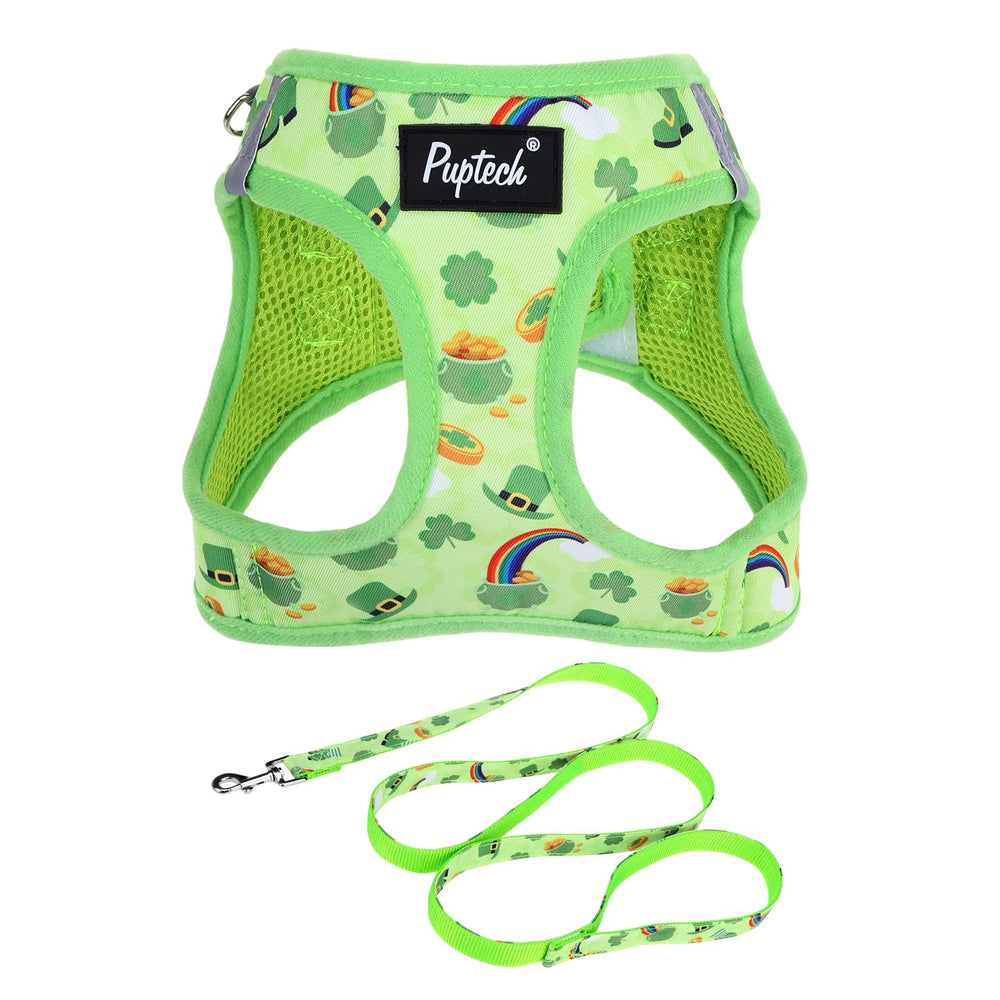 Arnés PUPTECK para perro con malla de aire verde, ligero y cómodo para paseos
