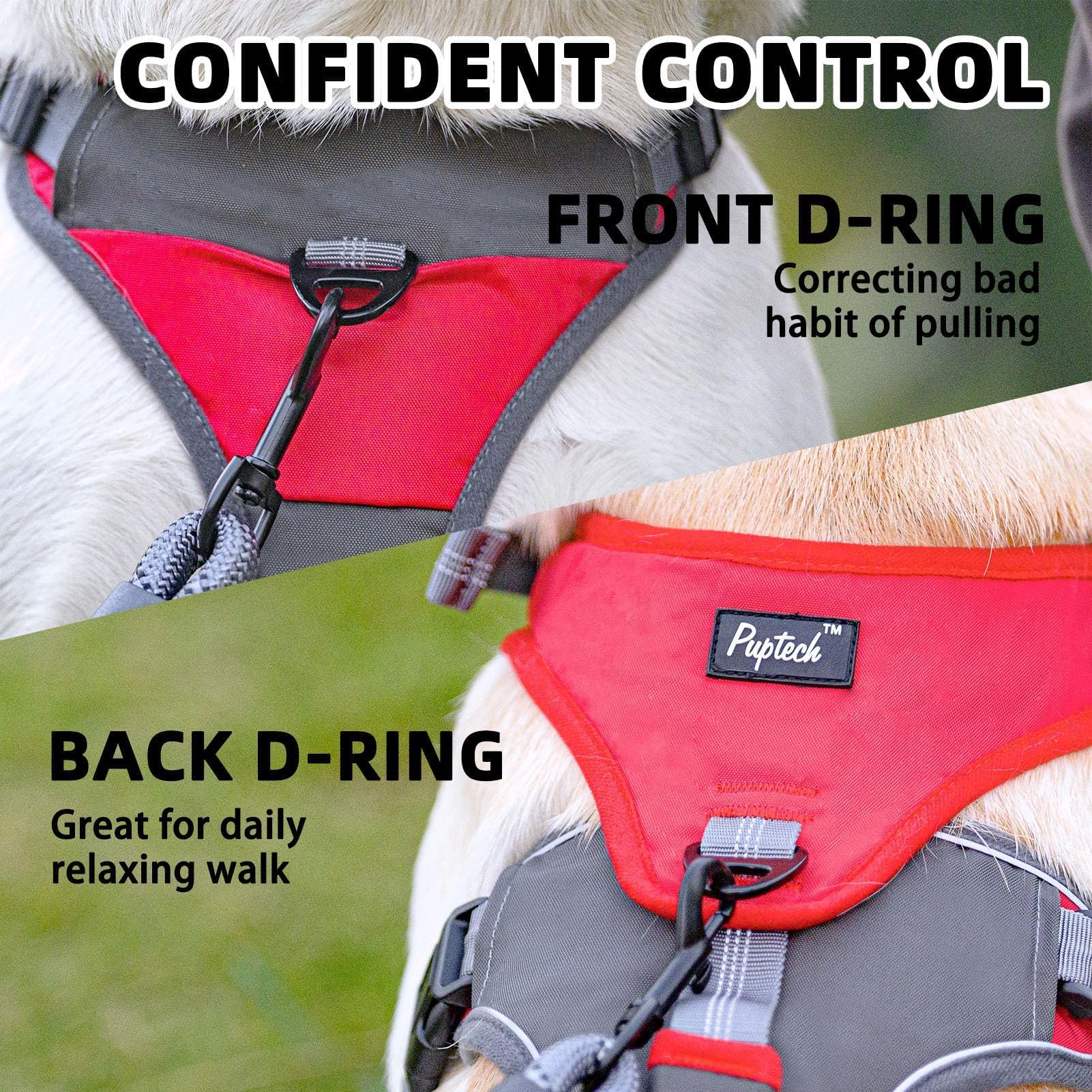 PUPTECK arnés con clip trasero para caminatas y trotes diarios.