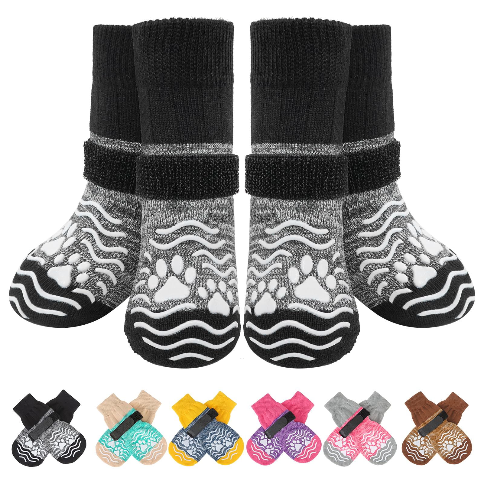 PUPTECK calcetines antideslizantes para perros, enfoque en patitas, mejor tracción en suelos de madera.
