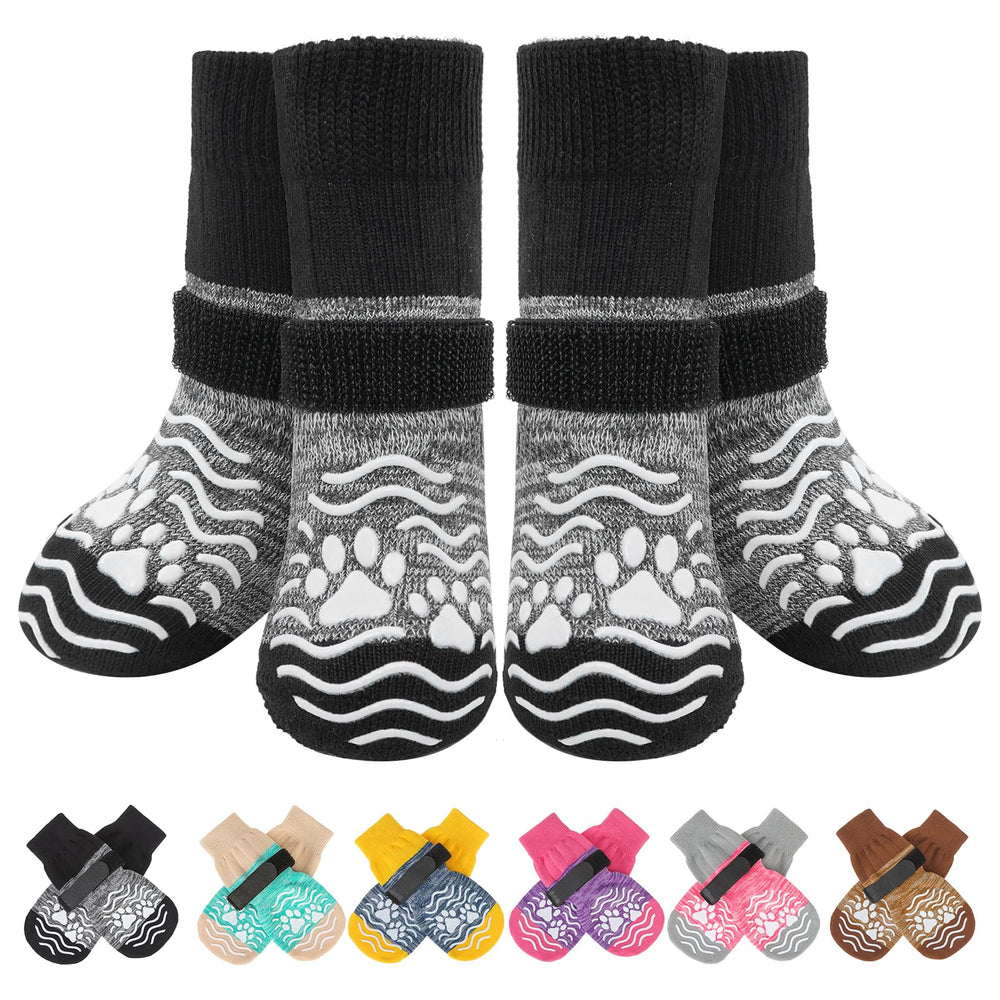 PUPTECK calcetines antideslizantes para perros, enfoque en patitas, mejor tracción en suelos de madera.