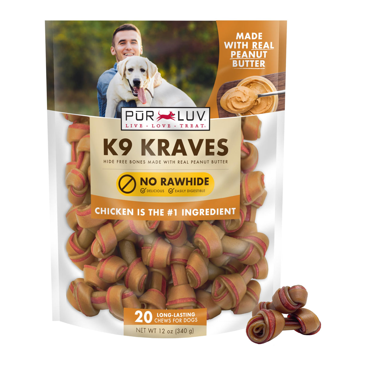 Pur Luv K9 Kraves: os mini avec poulet et beurre de cacahuète, goût riche.