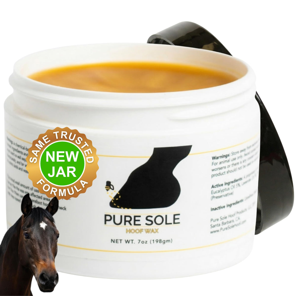 Pure Sole cera para cascos en envase, aplicación fácil.