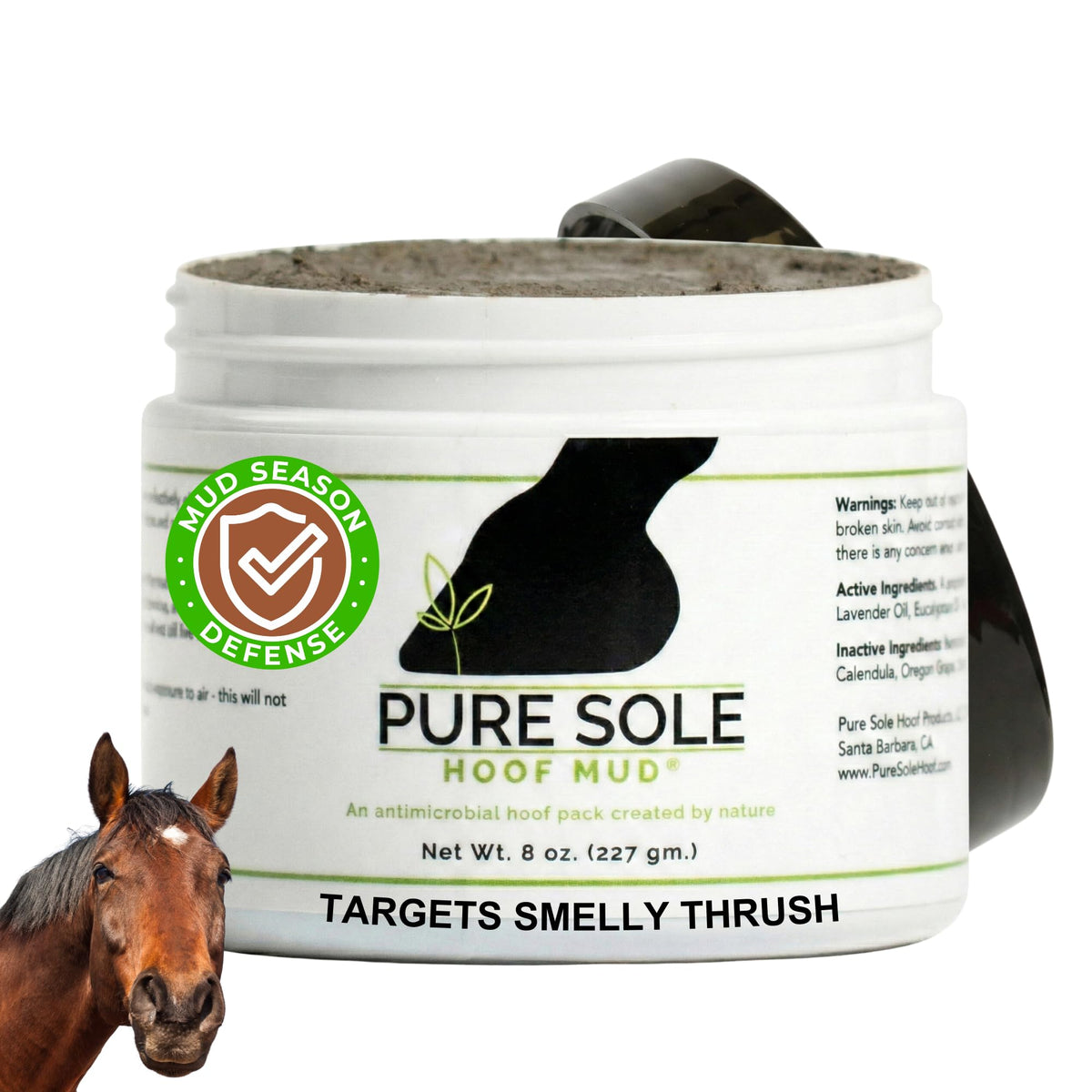 Pure Sole Hoof Mud muestra textura densa para mejor adherencia en la pezuña.
