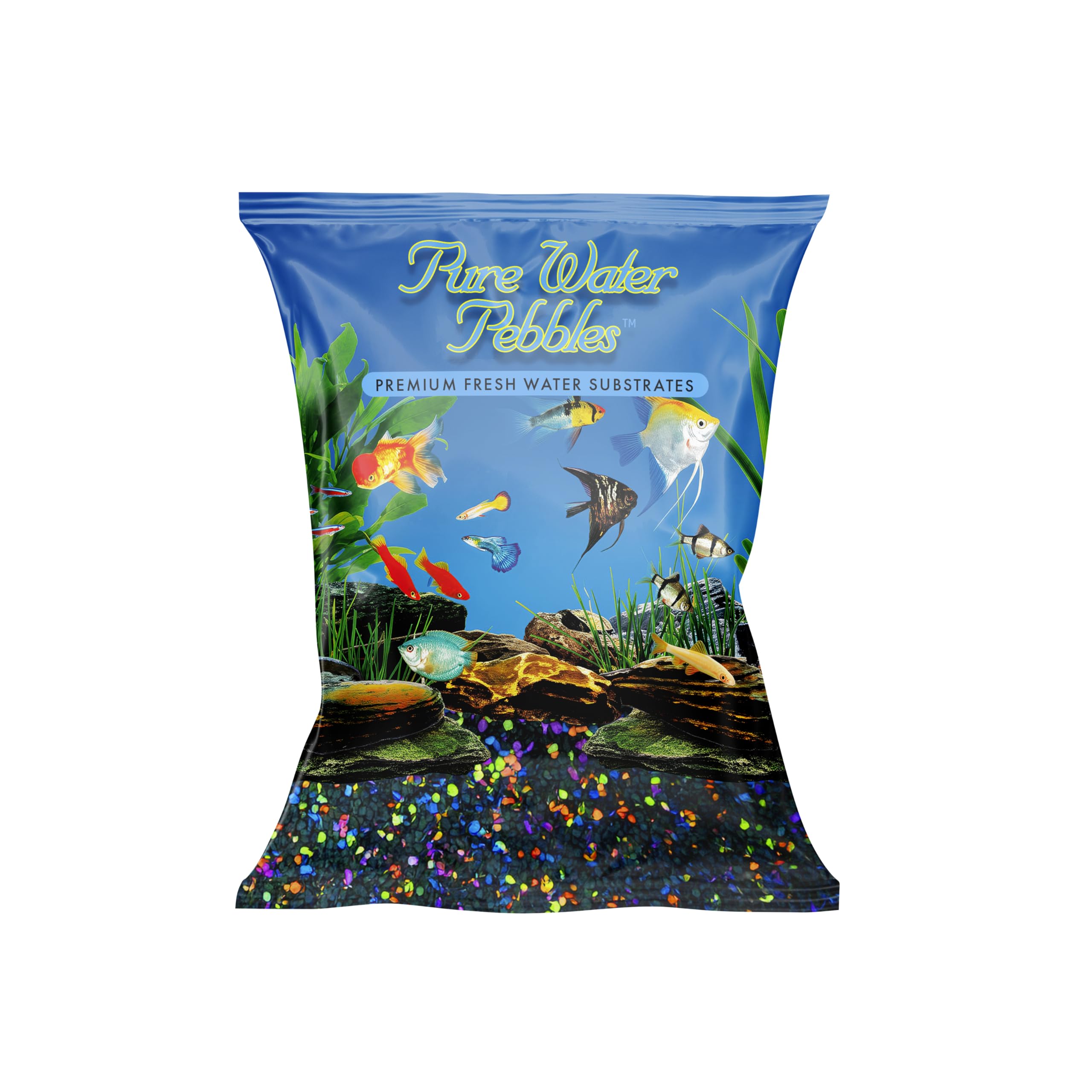Pure Water Pebbles Lasernite Glo brilla azul para acuario, ideal para iluminación y ambiente.