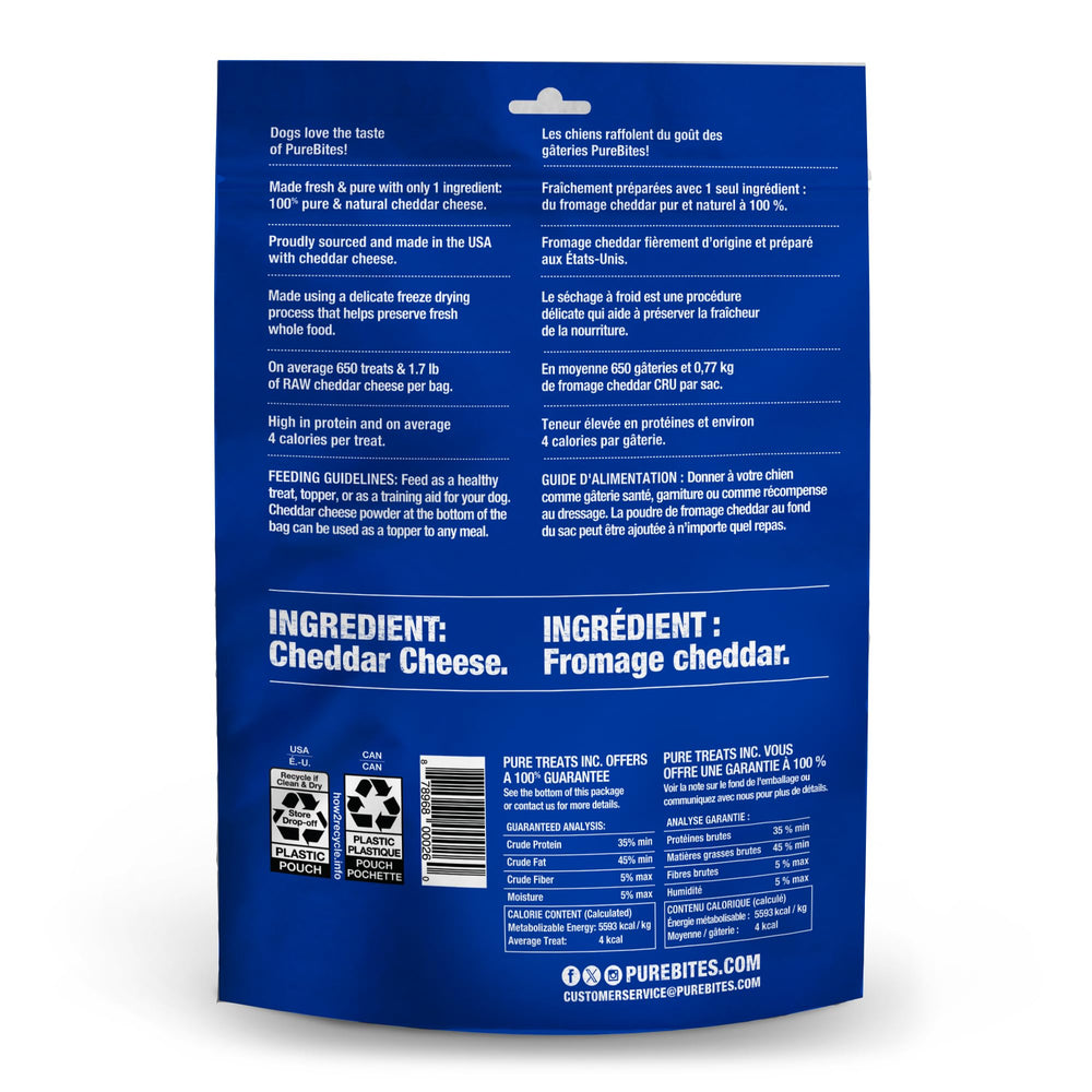 PureBites cheddar, aroma natural de queso, complemento perfecto para la comida diaria del perro