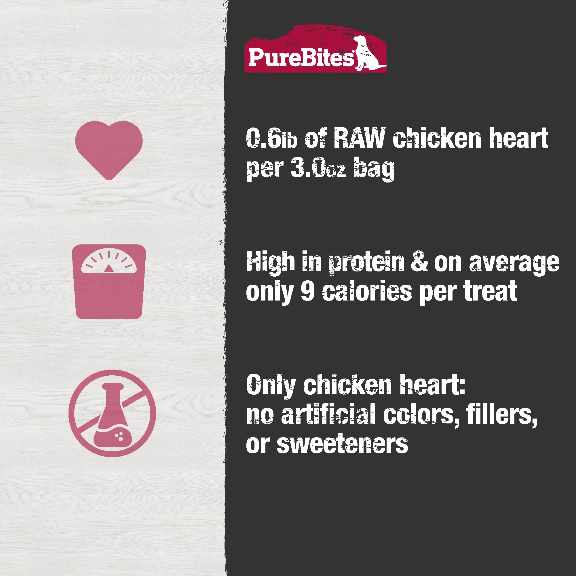 PureBites Corazón de Pollo: topping sencillo para la comida diaria.