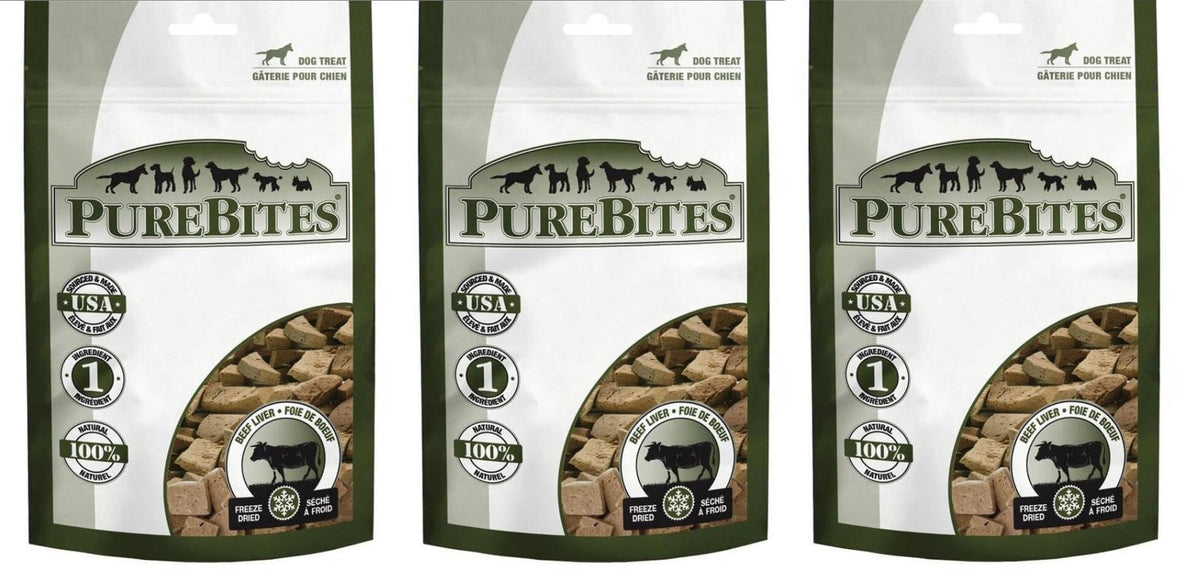 PureBites hígado de res deshidratado por liofilización, paquete de tres bolsas para perros, premio para entrenamiento