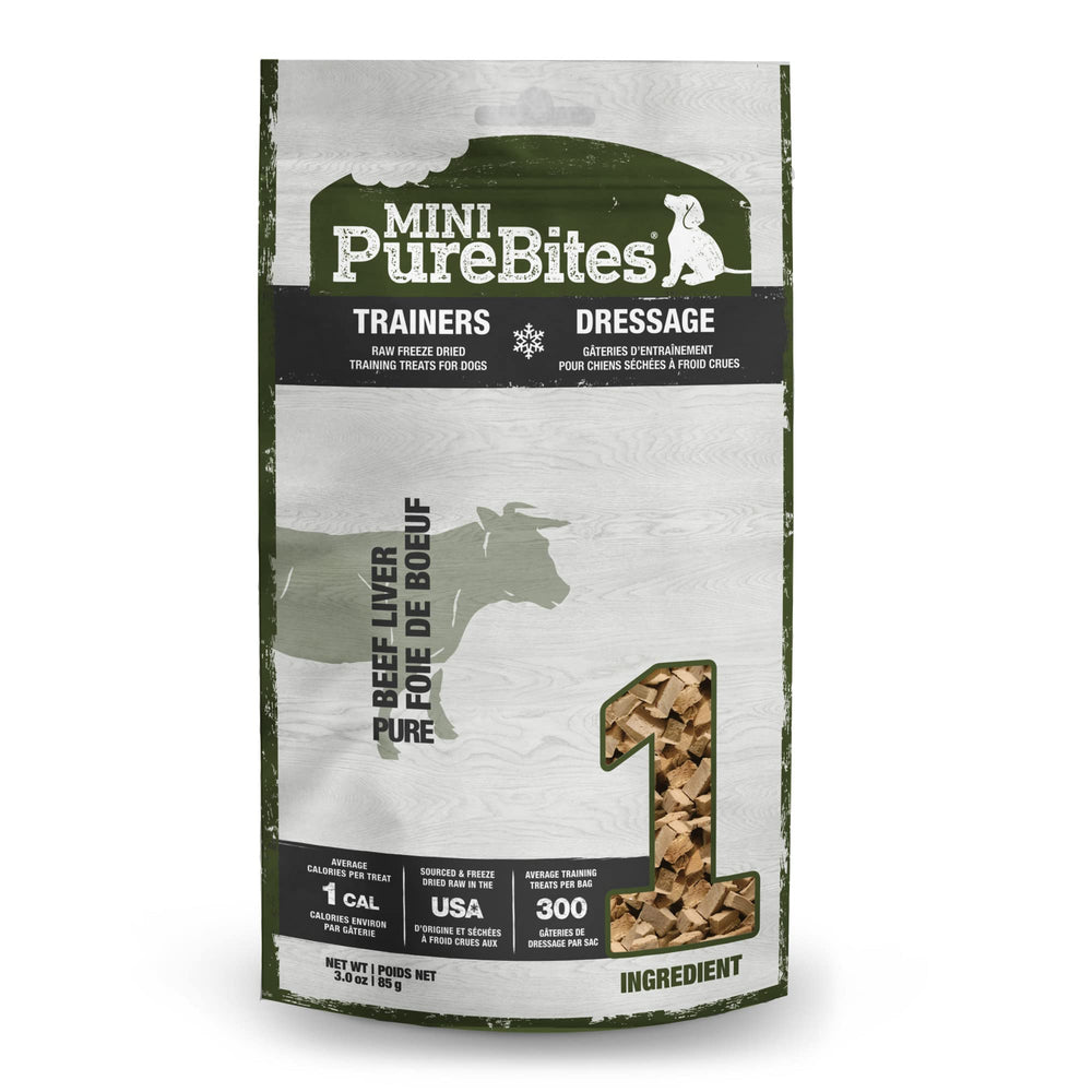 PureBites higado de res liofilizado en trozos pequenos, alto en proteina.