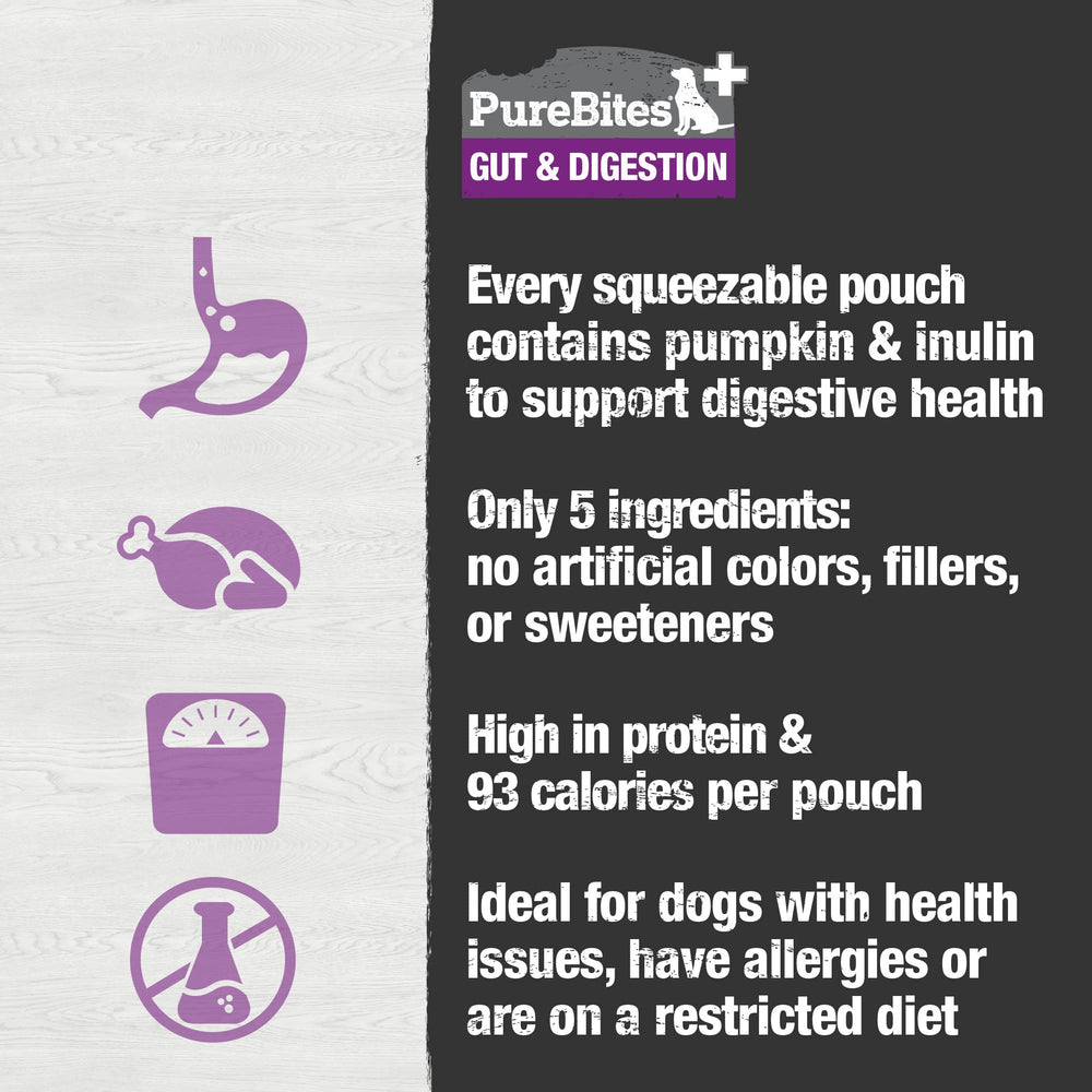 PureBites Plus Squeezables apoyo digestivo, forma cómoda de añadir al plato.