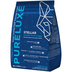 Paquete de PURELUXE comida para perros sin grano y gluten, ideal para adultos.