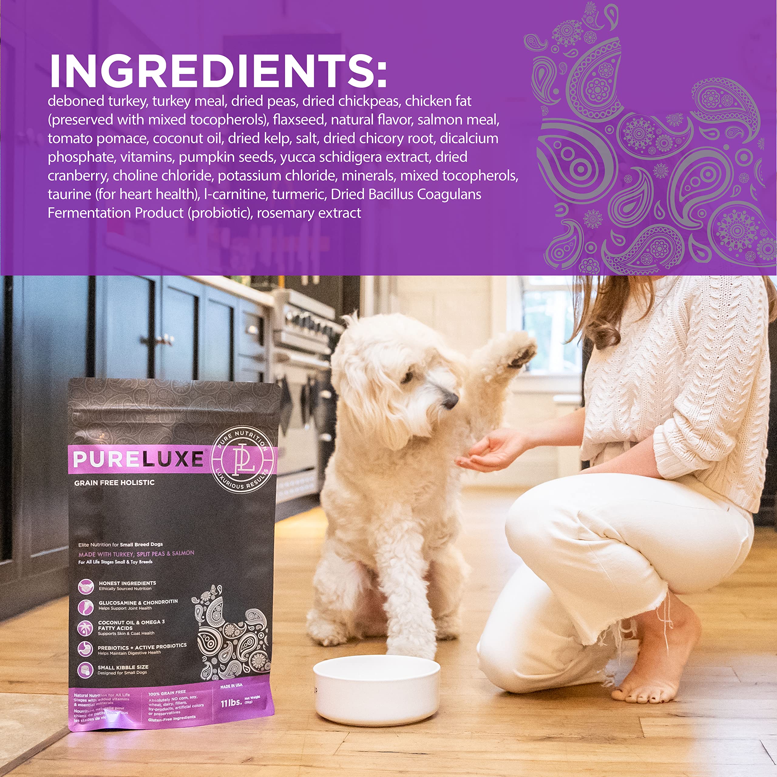 PURELUXE hecho en EEUU, sello de calidad para alimento canino