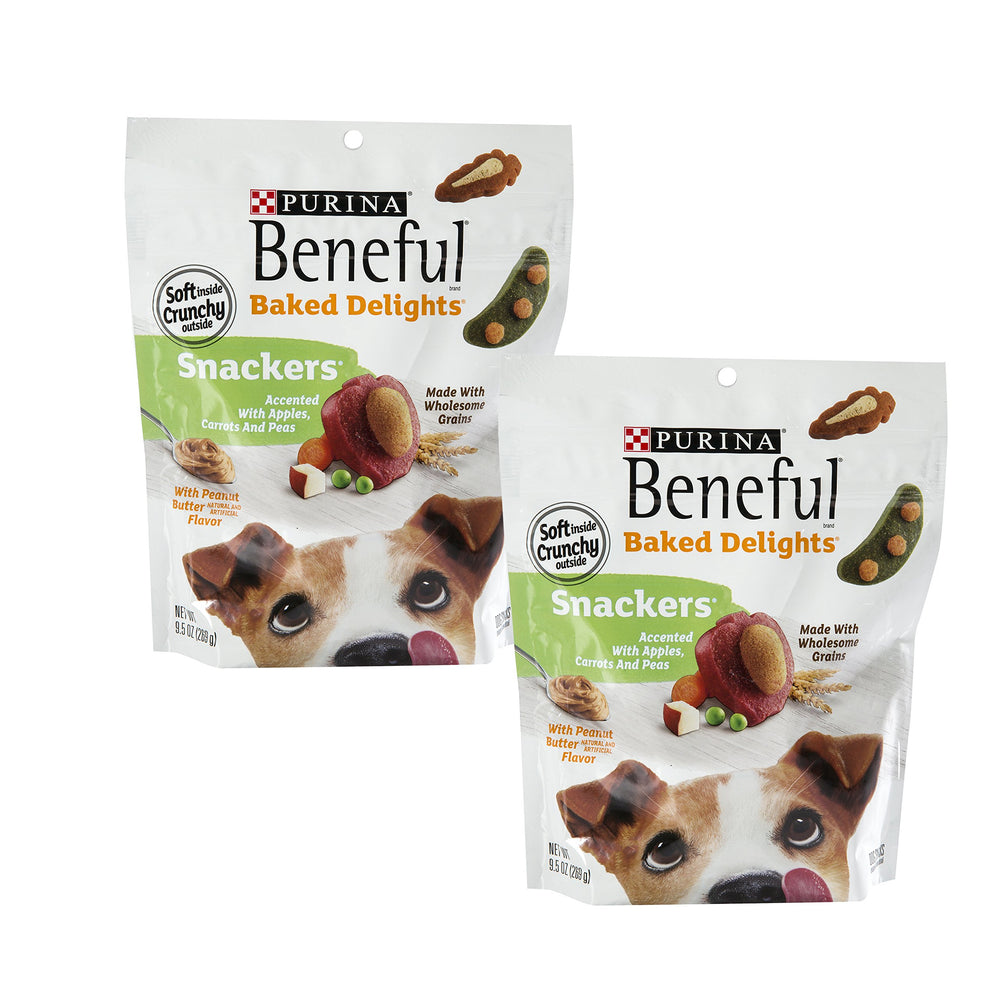 Beneful Baked Delights Snackers en empaque doble, ideal para premiar diariamente.