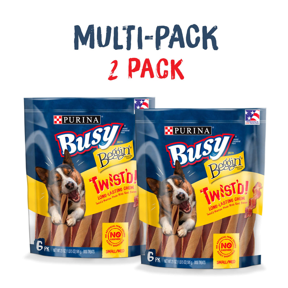Purina Busy Twist'd con olor a bacon, estimula el gusto y la curiosidad.