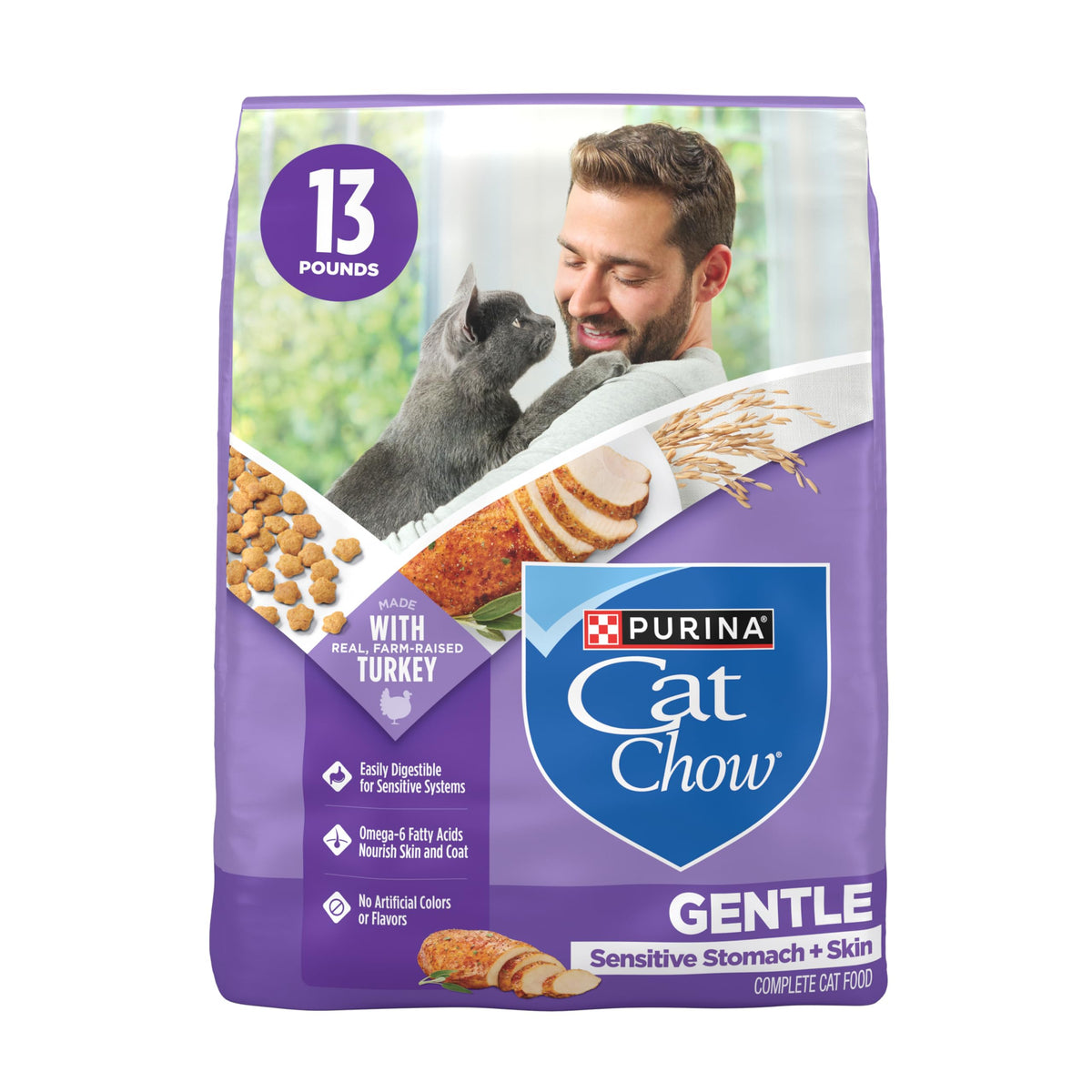 Purina Cat Chow Gentle para estómago sensible y piel, bolsa de 13 lb, apoyo digestivo suave