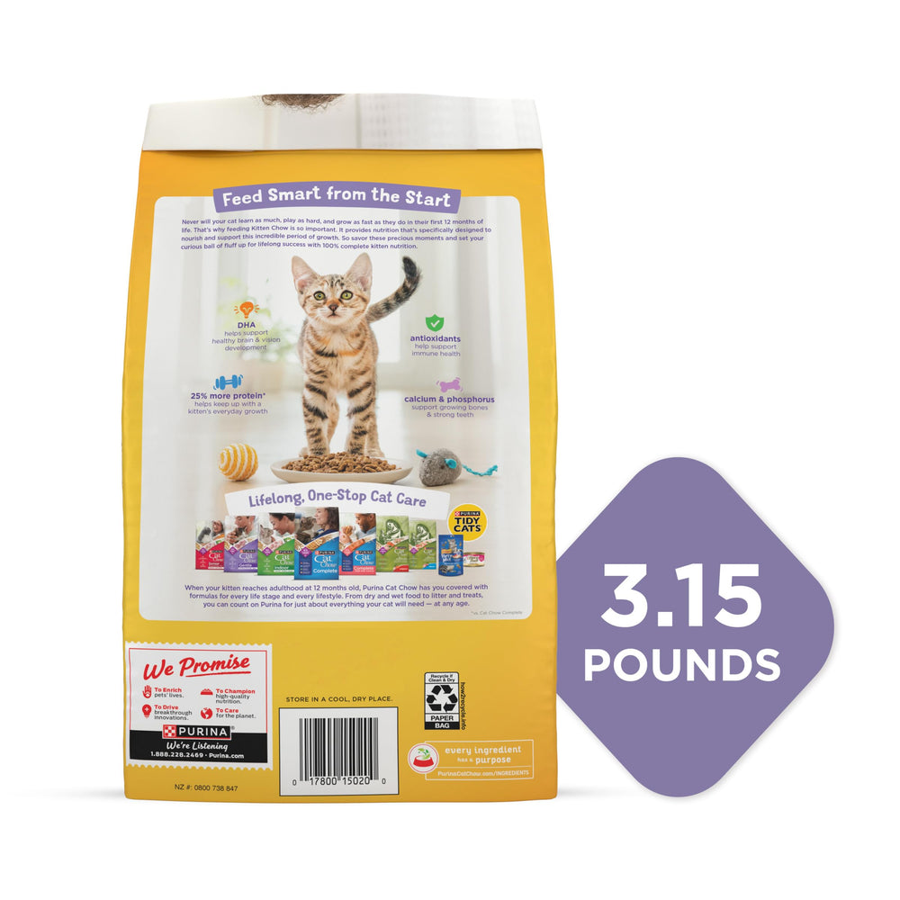 Purina Kitten Chow croquetas crujientes para masticación saludable.