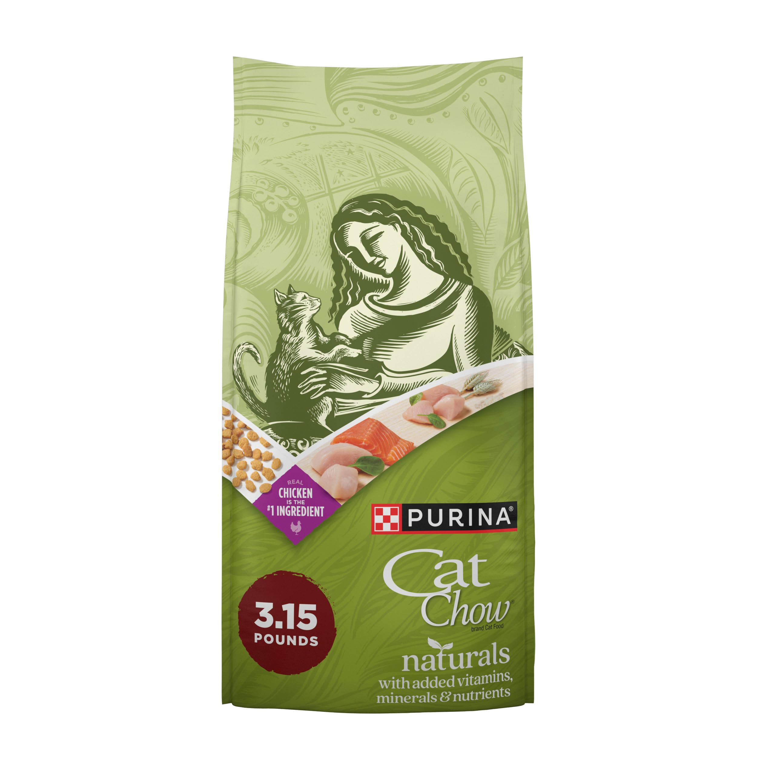 Purina Cat Chow Naturals con pollo real para un sabor natural y nutrición.