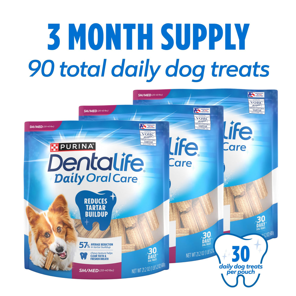 Purina DentaLife para perros pequeños y medianos: tamaño y uso indicados.