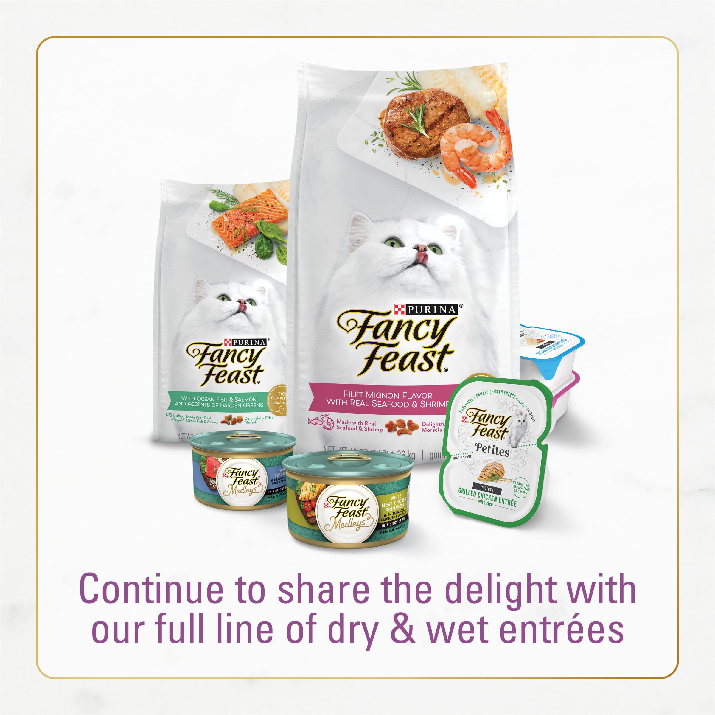 Purina Fancy Feast fabricado en instalaciones Purina para calidad constante.