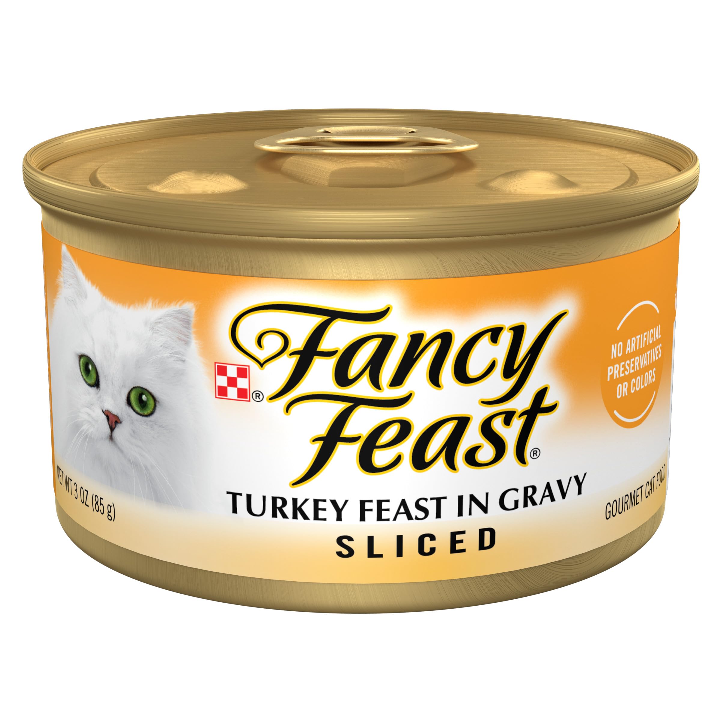 Purina Fancy Feast lonjas de pavo en salsa para gatos adultos, lista para la cena.