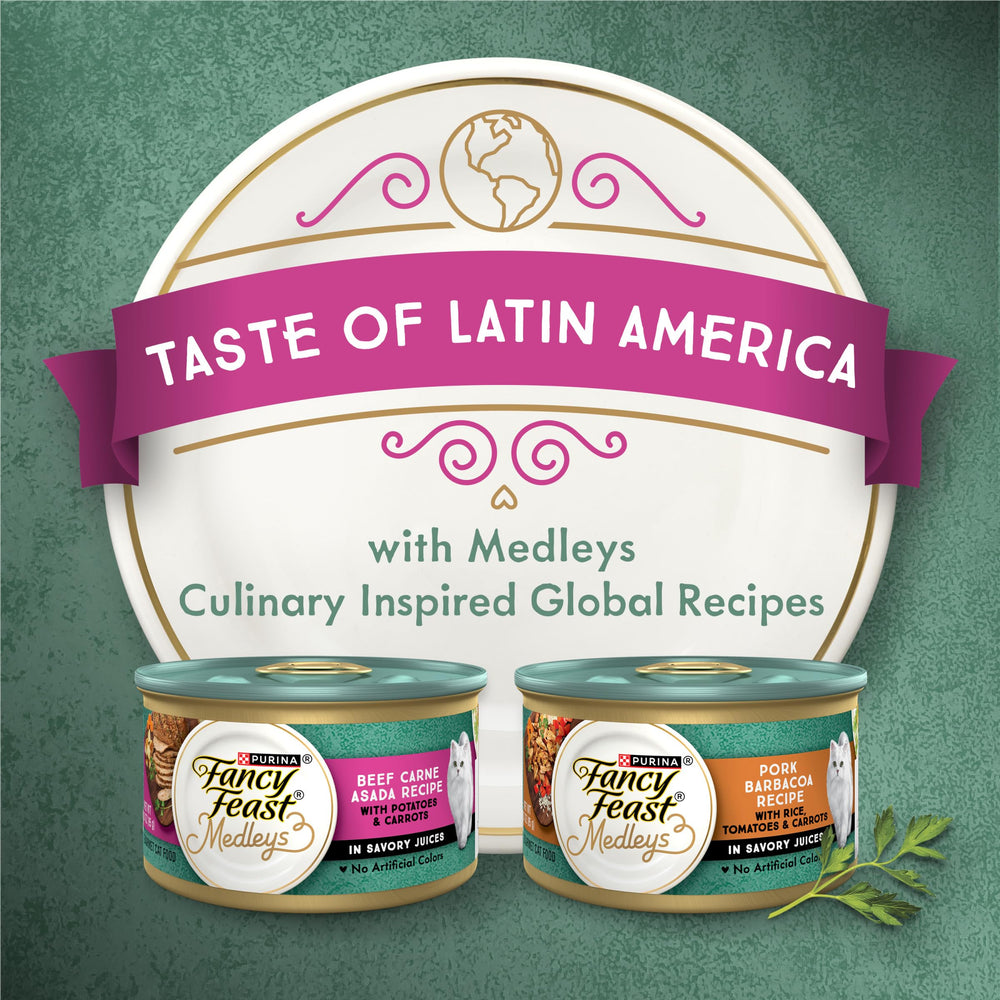 Fancy Feast Medleys jugos sabrosos visible en la lata para hidratación