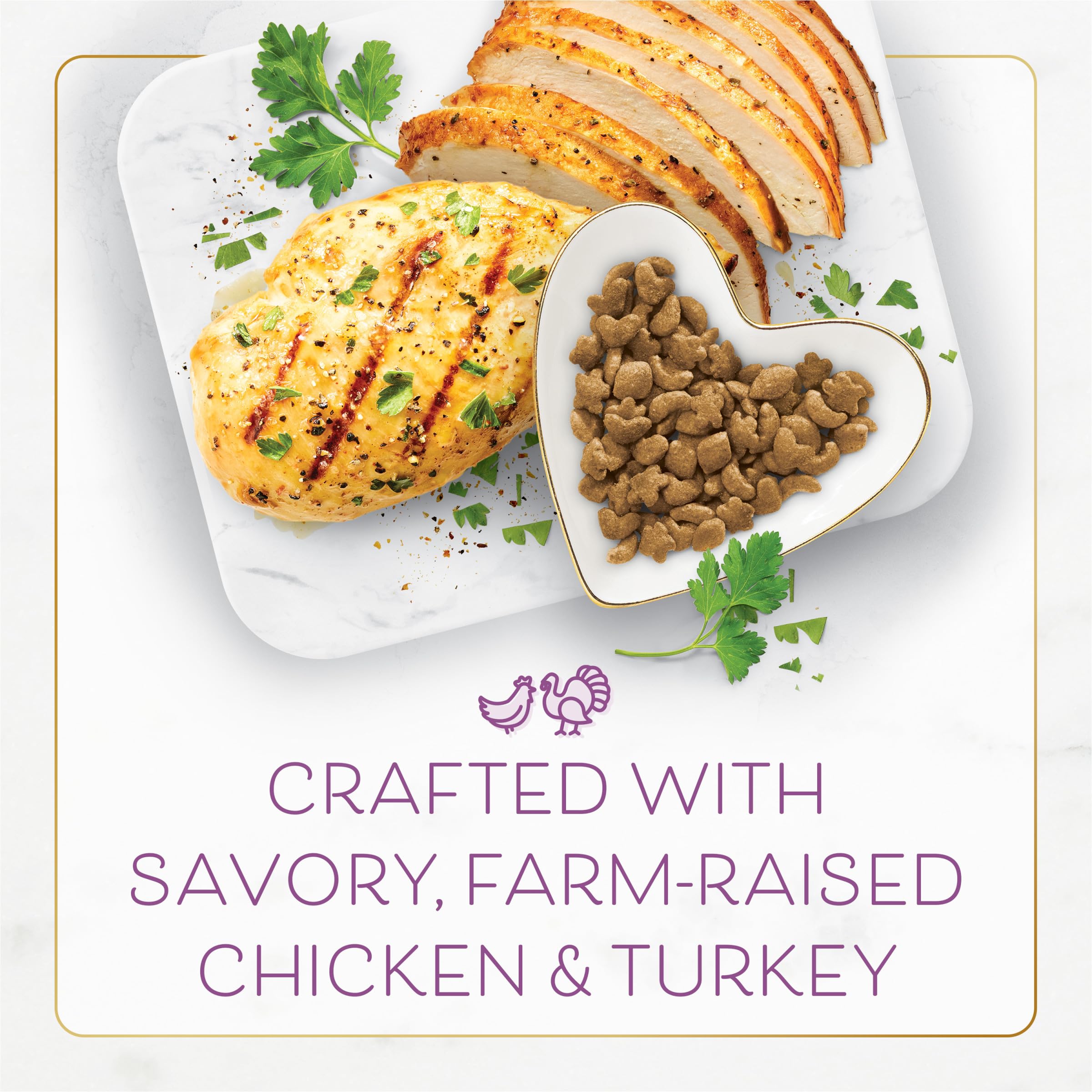 Purina Fancy Feast croquetas crujientes que agradan a los gatos durante la comida.