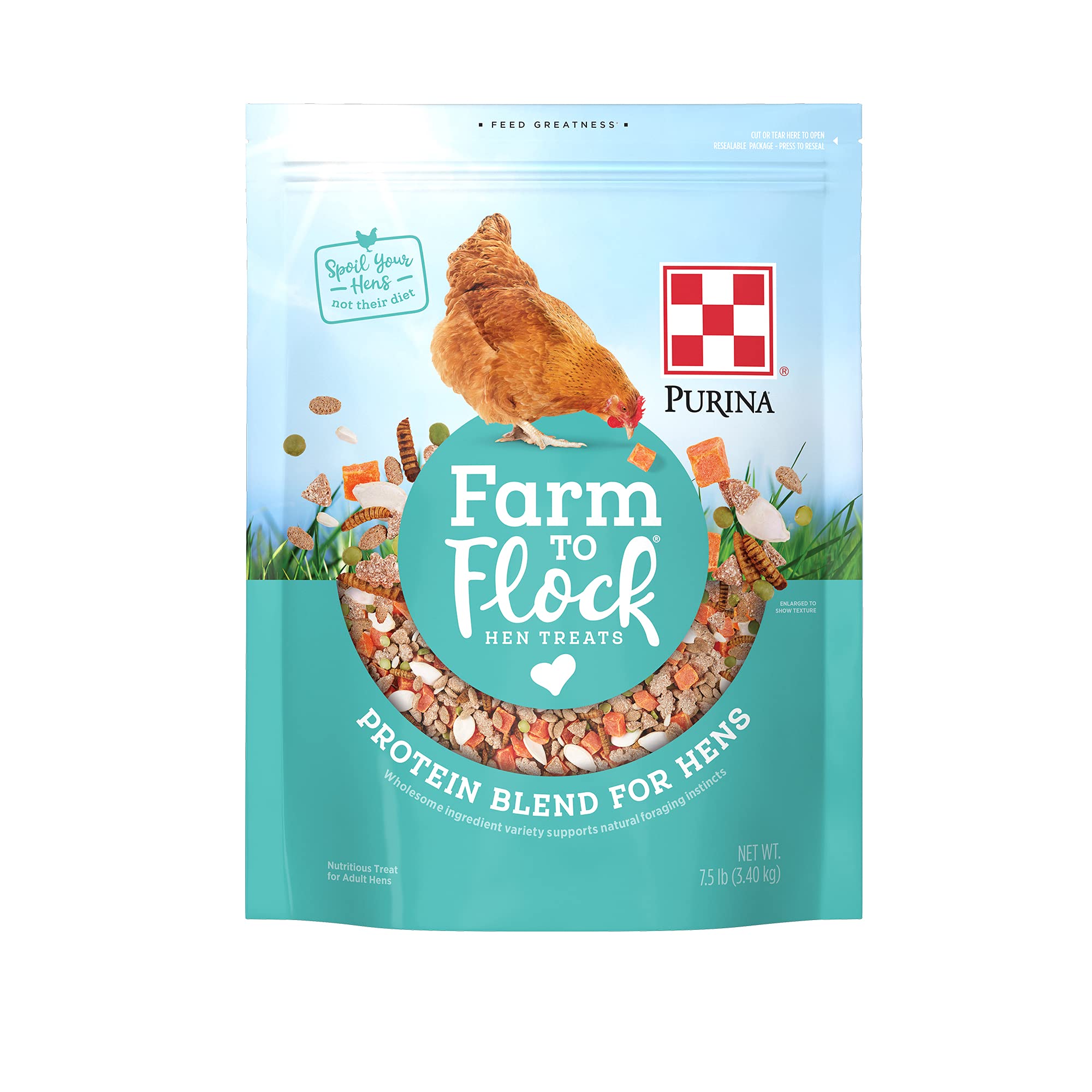 Purina Farm to Flock para gallinas en empaque 7,5 lb, opción práctica.