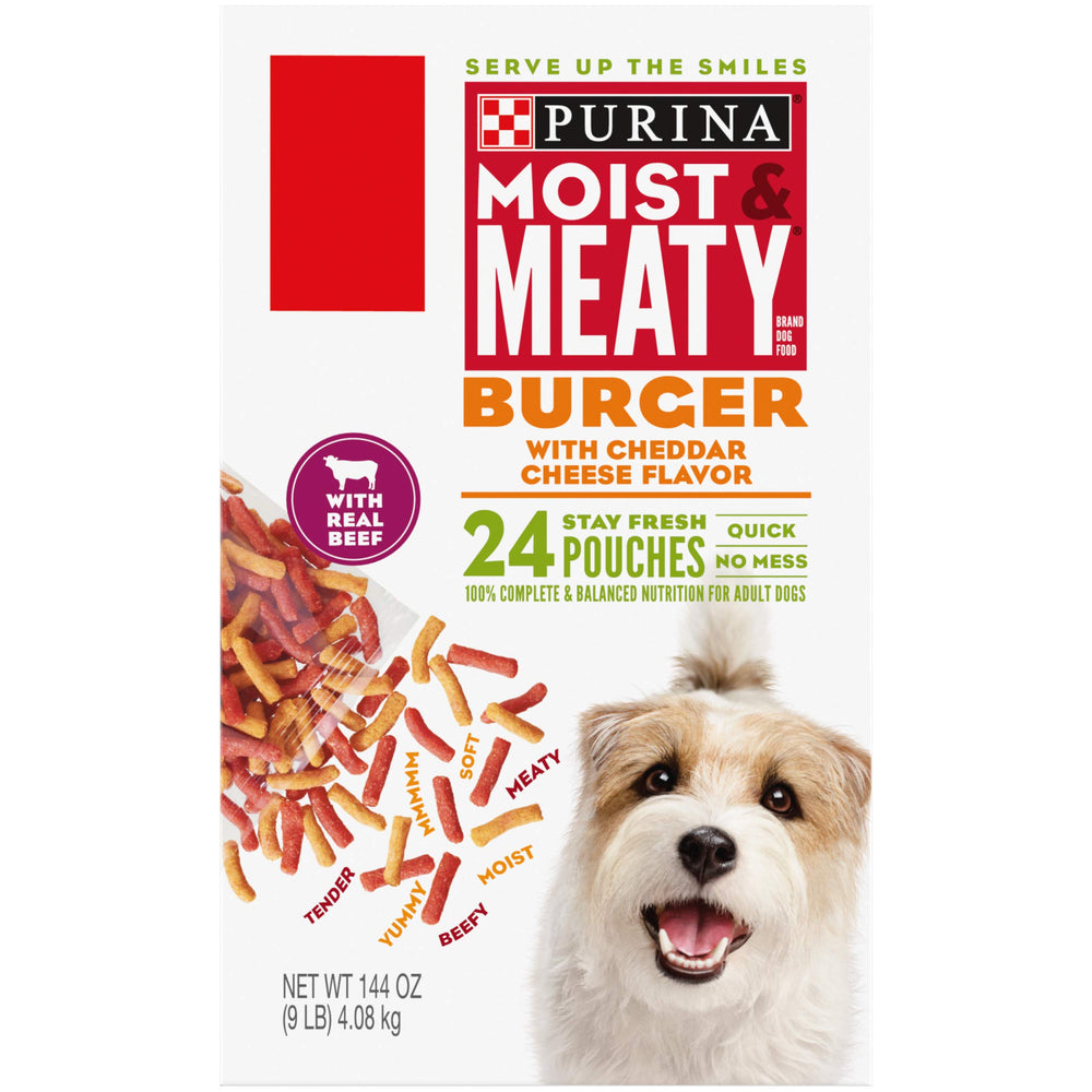 Purina Moist & Meaty con carne de res, sabor burger, ideal como comida principal