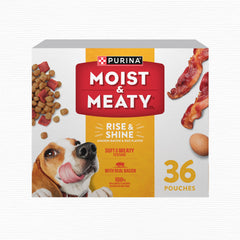 Purina Moist & Meaty Rise and Shine con tocino y huevo, textura suave lista para servir.