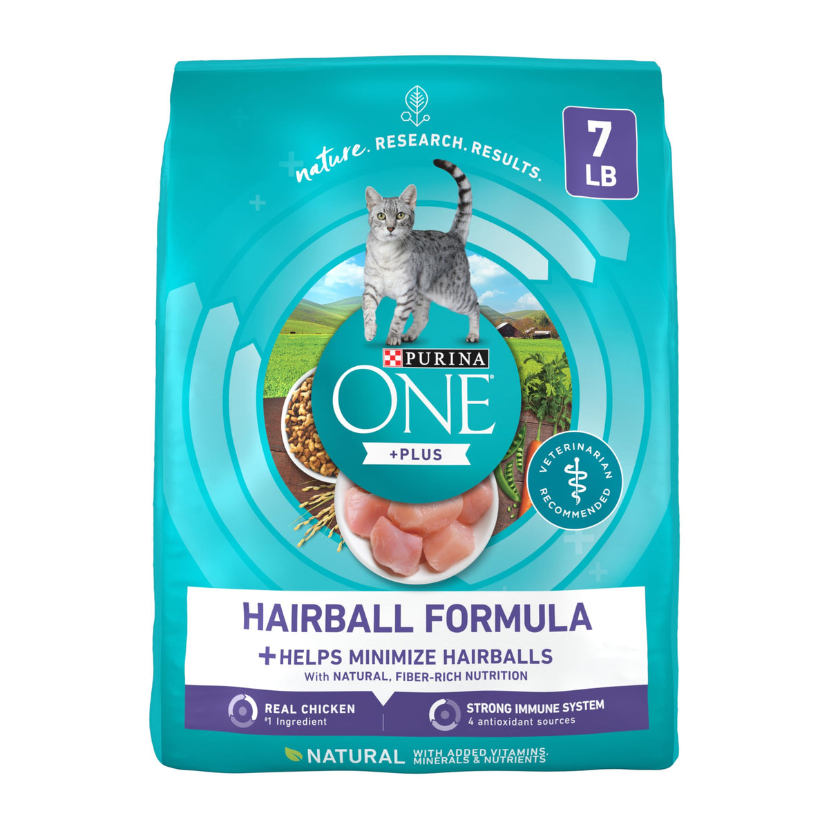 Purina ONE alimento-gato-control-bola-pelo: ayuda a reducir bolas de pelo.
