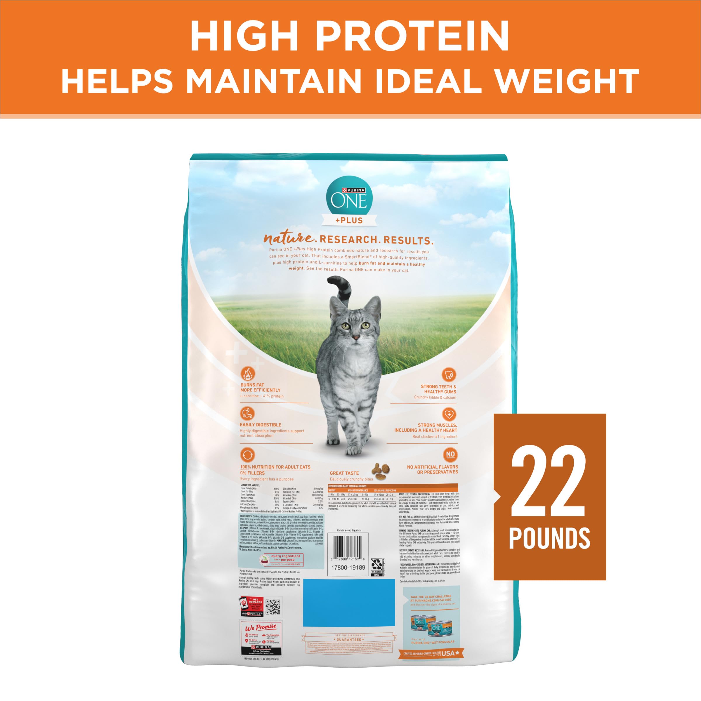 Purina ONE digestión fácil en croquetas secas para gatos adultos.
