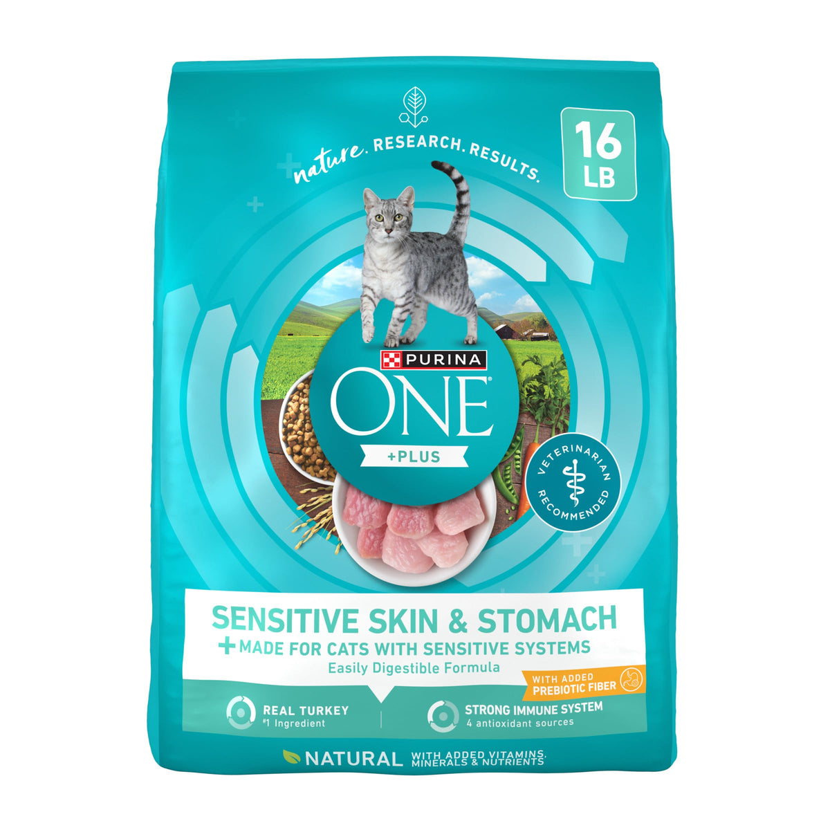 Purina ONE estómago sensible pavo, ingrediente principal y beneficio digestivo.