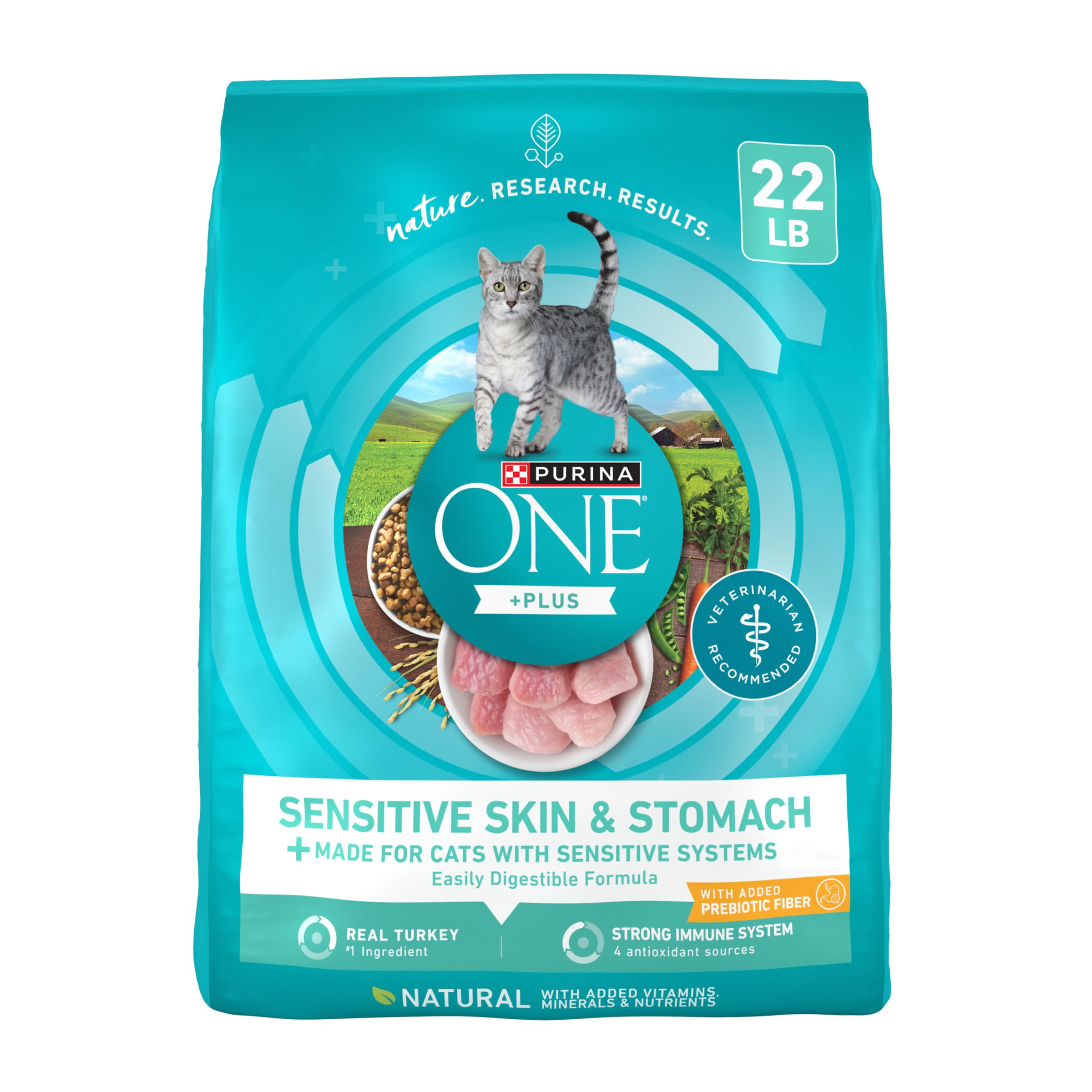 Purina ONE para estómago sensible y piel: bolsa de 22 lb para gatos, apoyo digestivo
