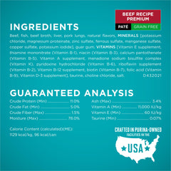 Purina ONE paté sin granos de carne de res, opción sabrosa para felinos