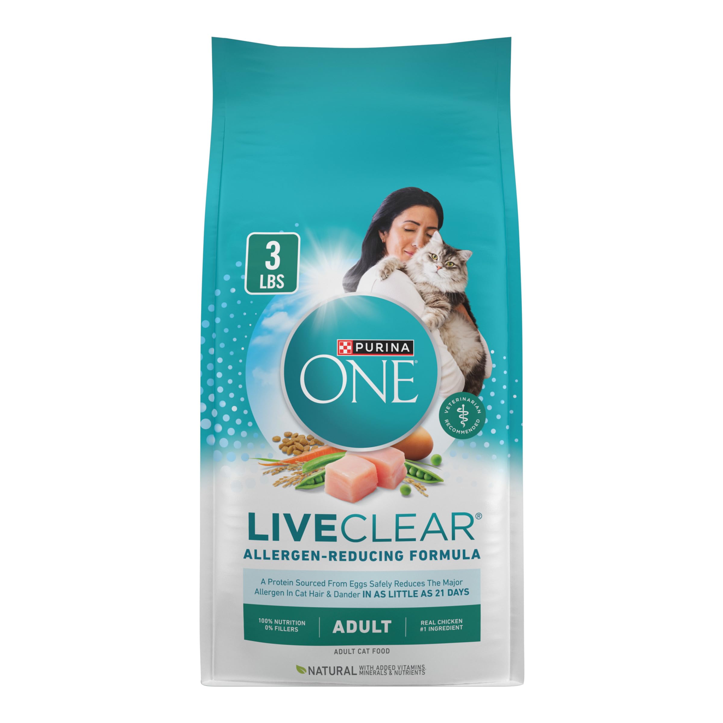 Purina ONE LiveClear croquetas para gatos con pollo real, sabor sabroso para la alimentación diaria