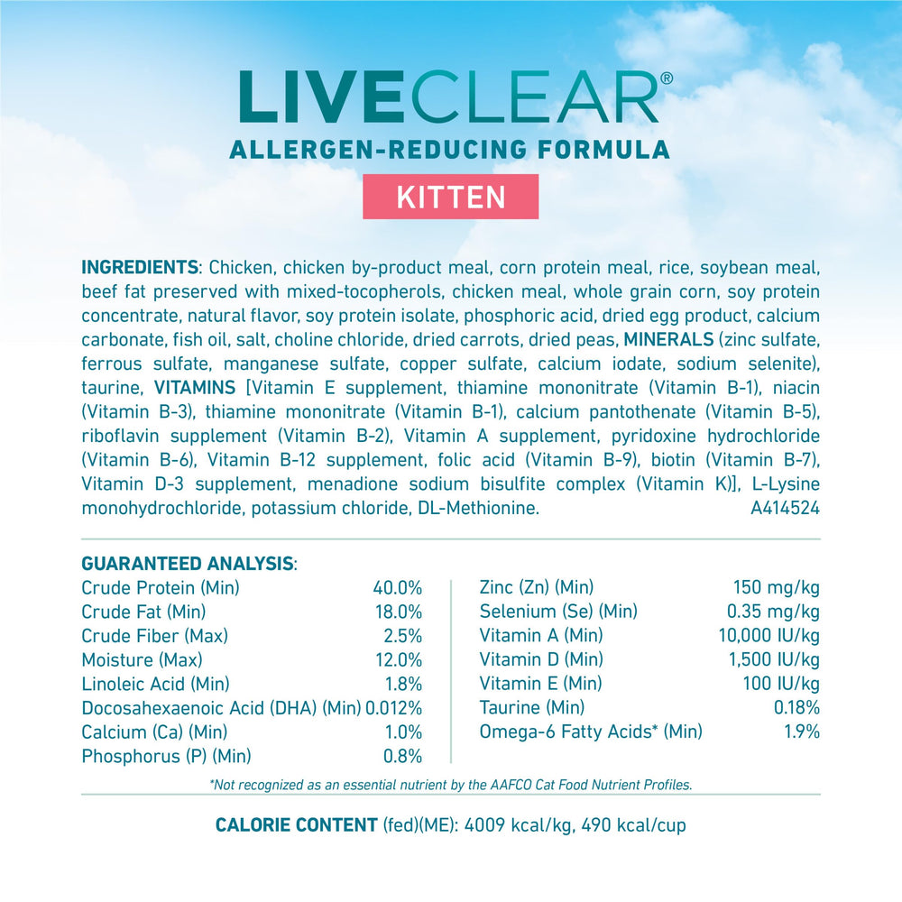 Purina ONE LiveClear DHA para desarrollo de visión y cerebro de gatitos
