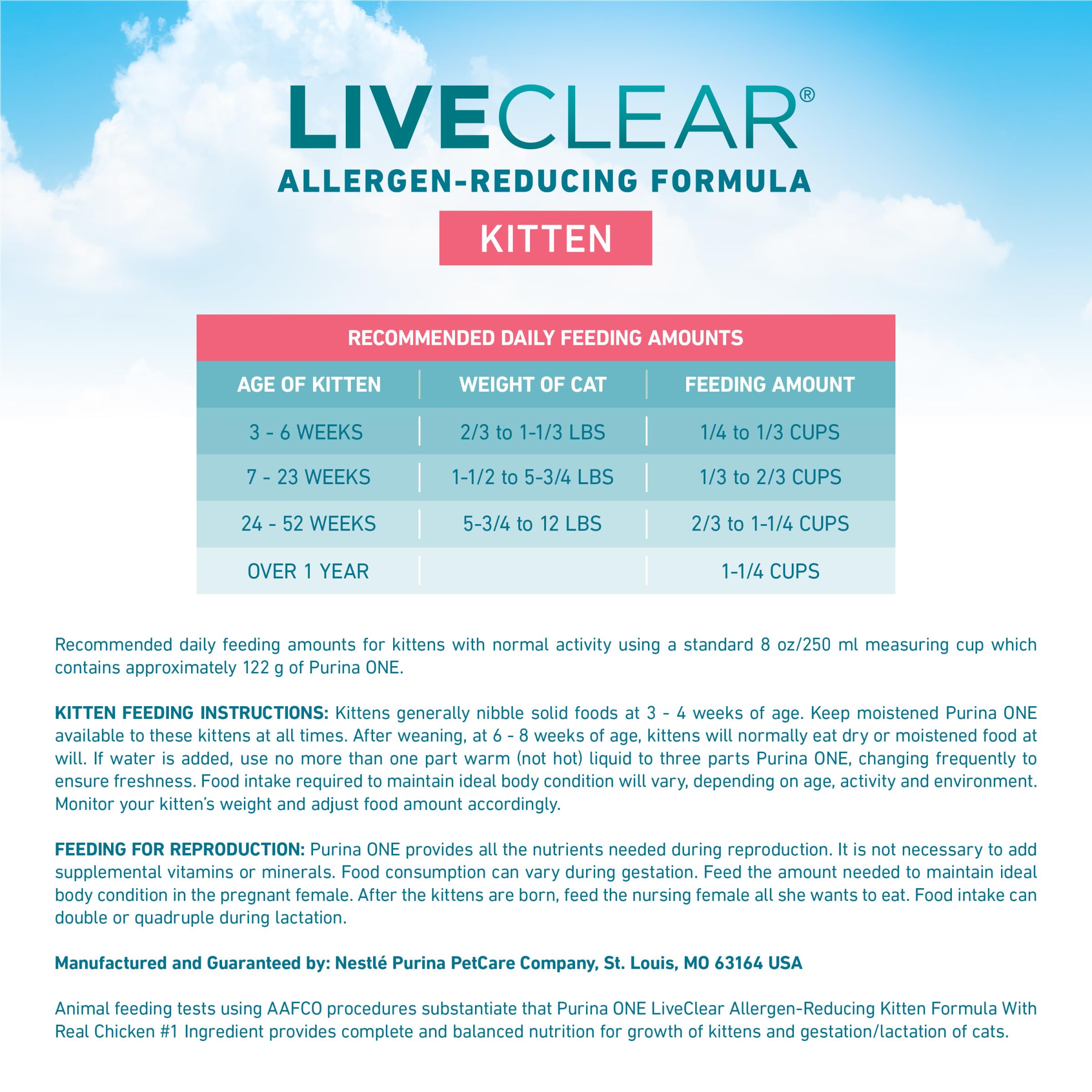 Purina ONE LiveClear apoyo a piel y pelaje con omega-6 para gatitos.