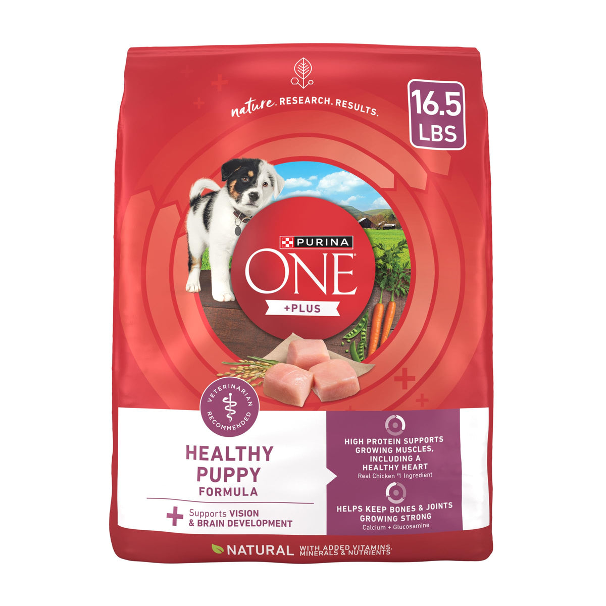 Purina ONE Plus para cachorros, bolsa de 16,5 lb, proteína para músculos.